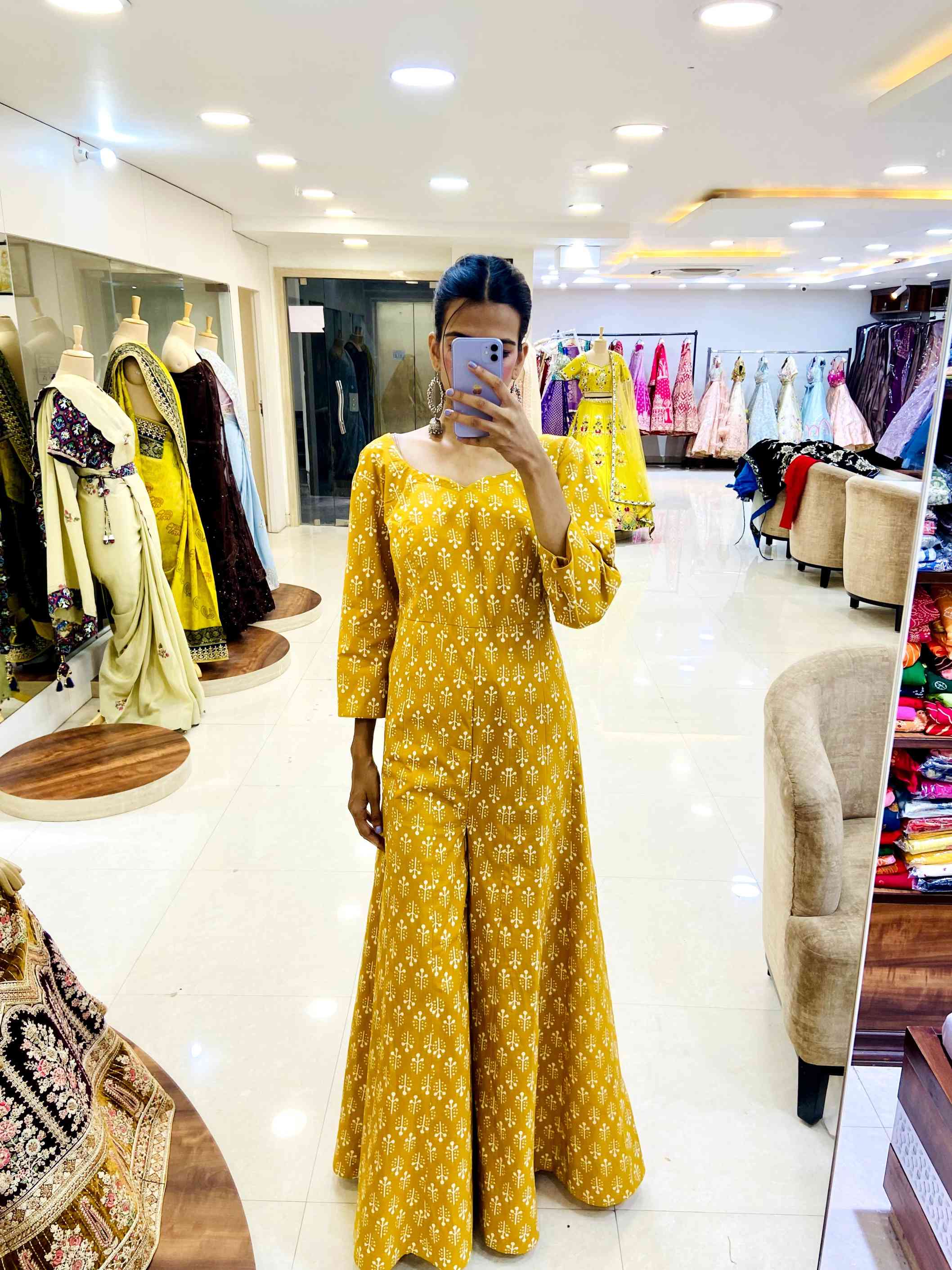 Yellow Hand Block Muslin Jumpsuit - Daabu Jaipur