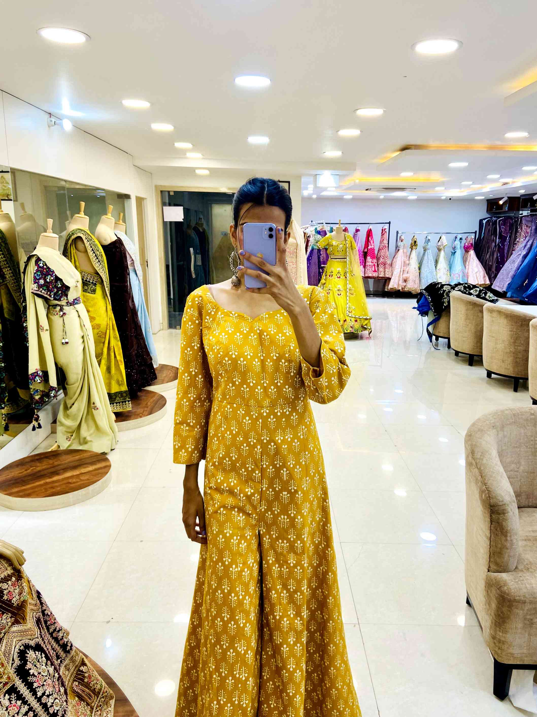 Yellow Hand Block Muslin Jumpsuit - Daabu Jaipur