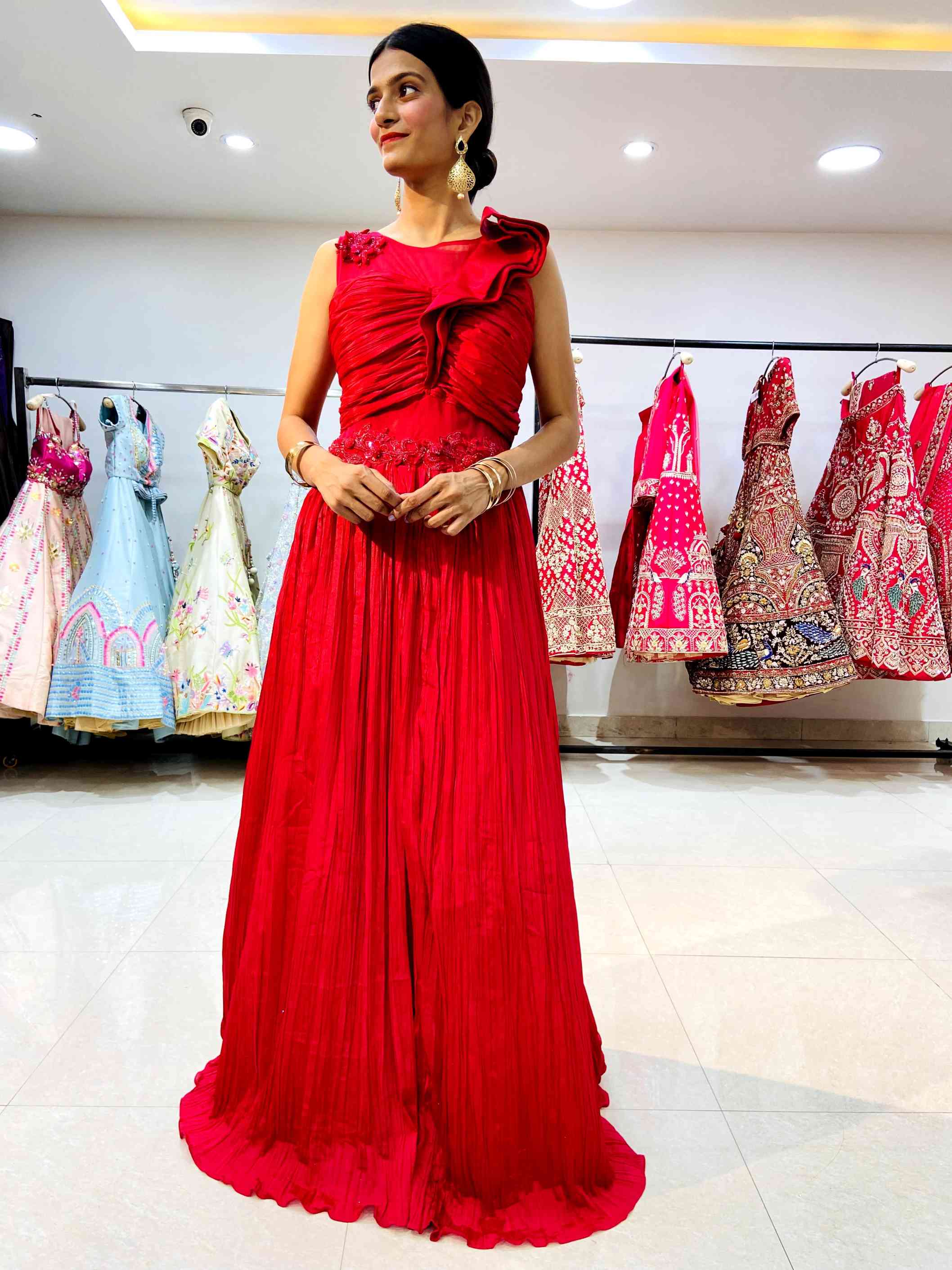 Dark Pink Chinon Gown - Daabu Jaipur