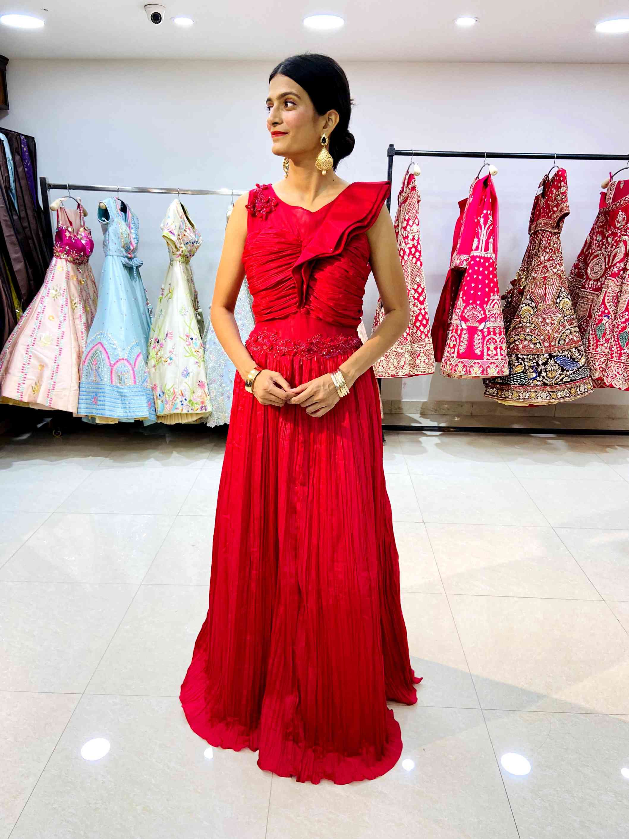 Dark Pink Chinon Gown - Daabu Jaipur