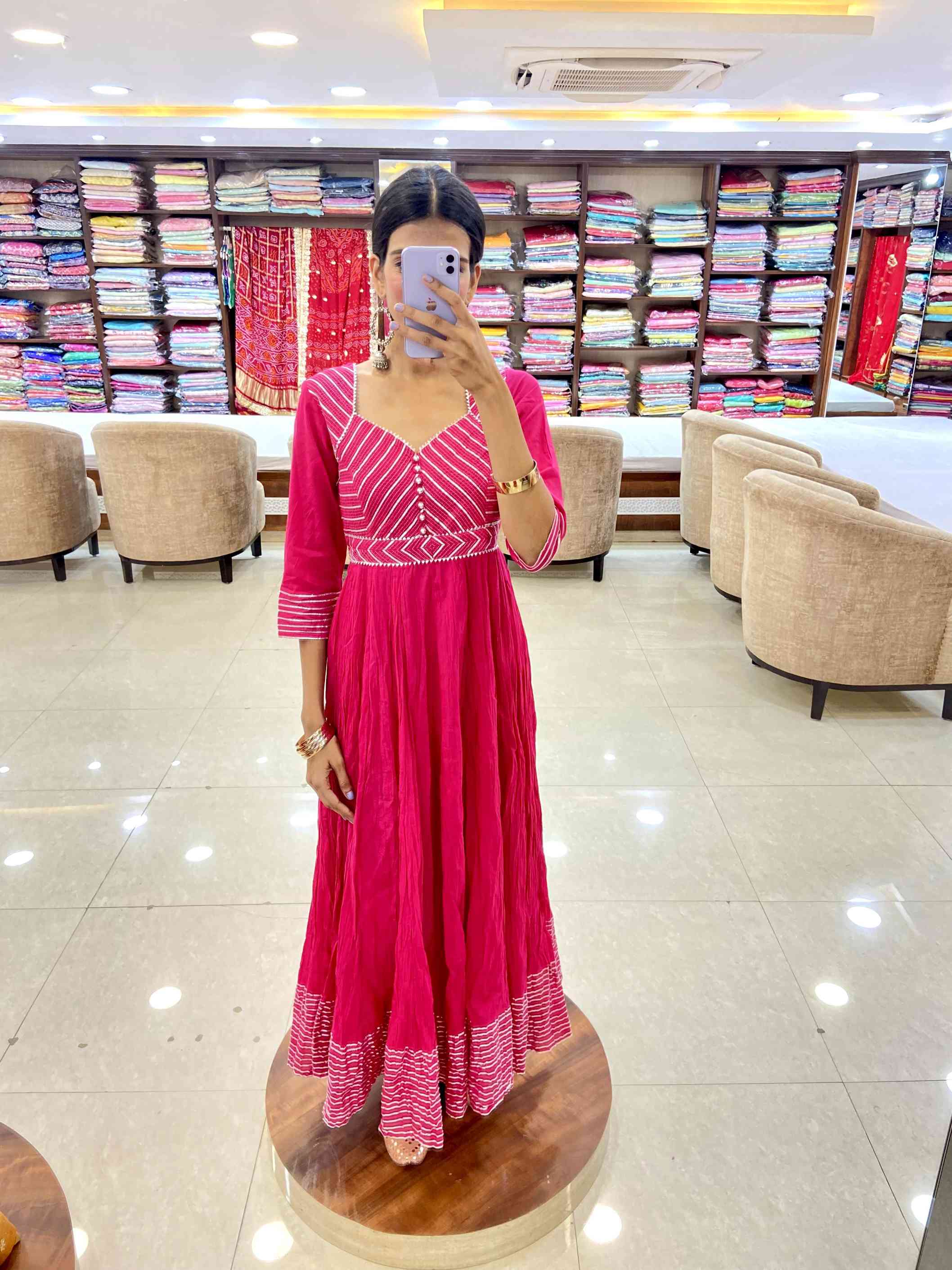 Red Georgette Anarkali - Daabu Jaipur