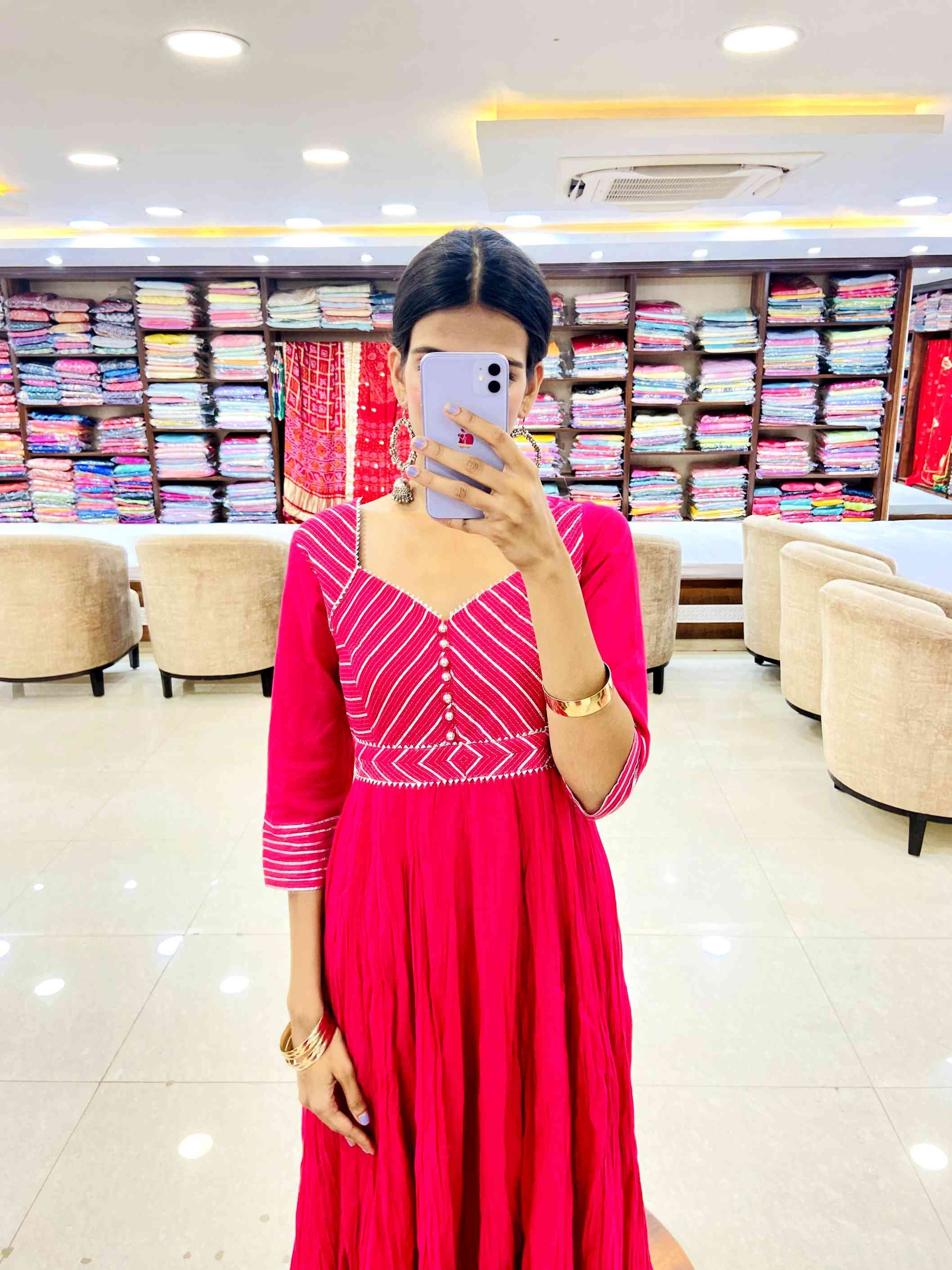 Red Georgette Anarkali - Daabu Jaipur