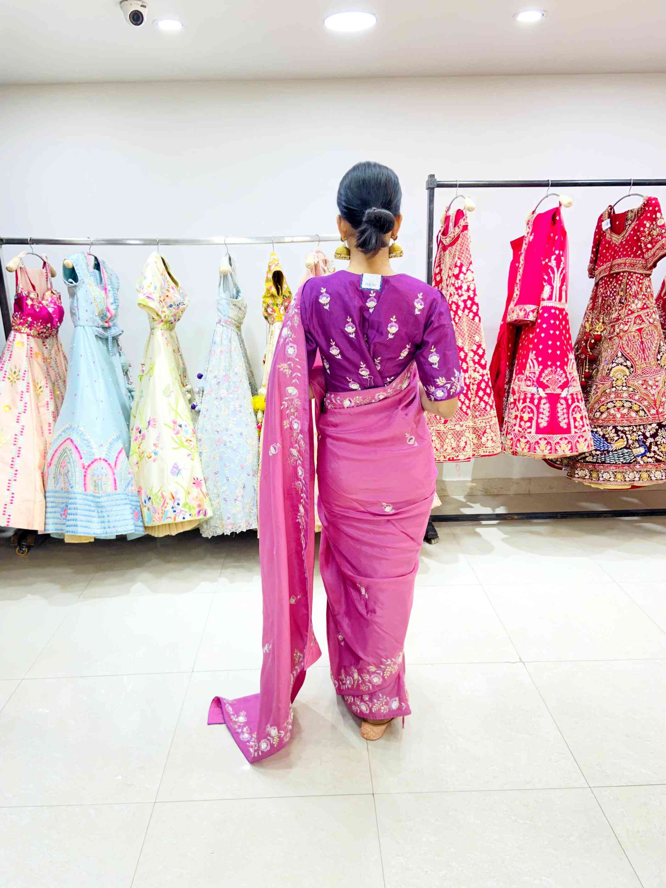 Salmon Pink Pure Silk Saree - Daabu Jaipur