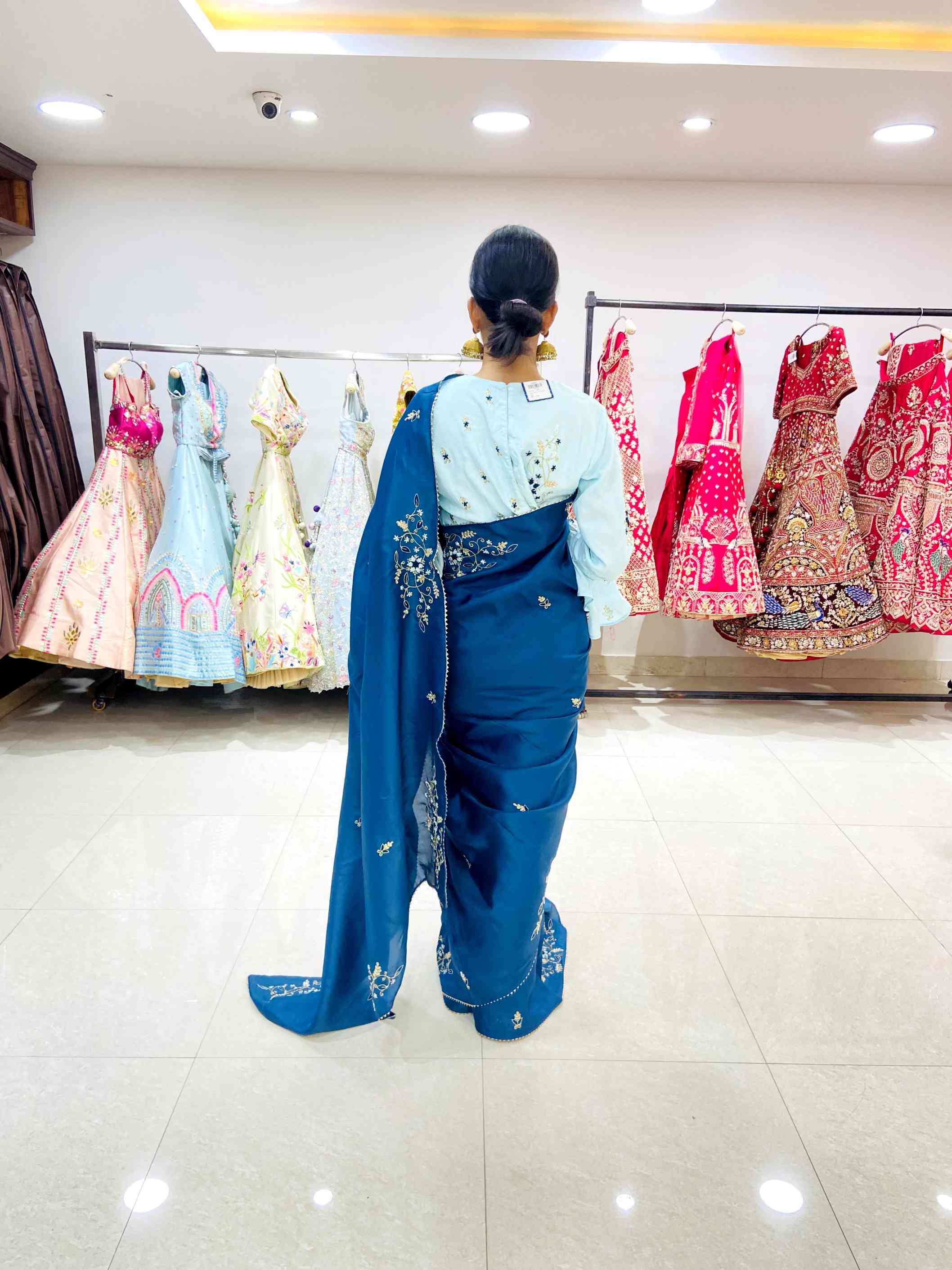 Royal Blue Pure Silk Saree - Daabu Jaipur