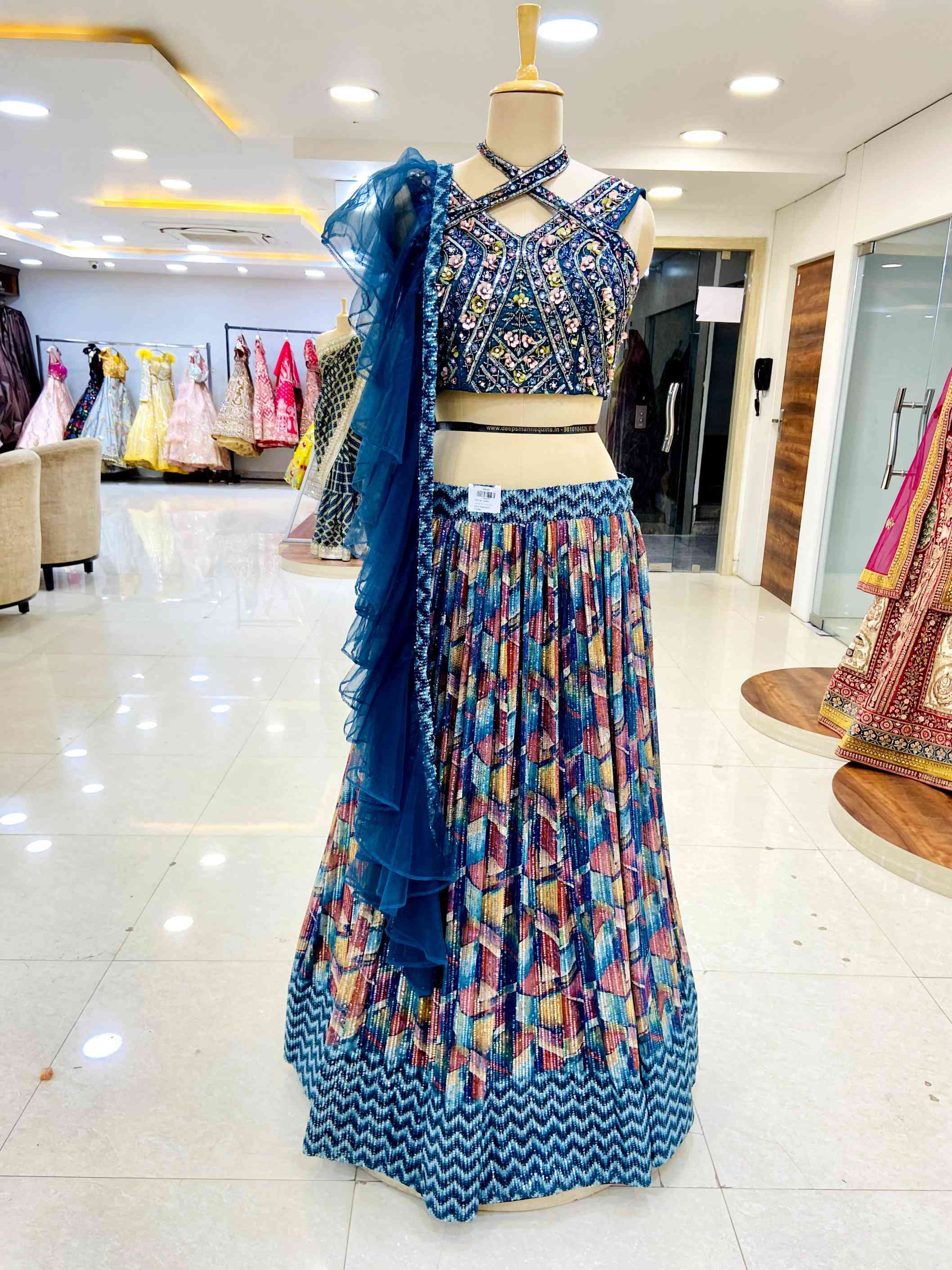 Multicolor Sequinned Lehenga - Daabu Jaipur