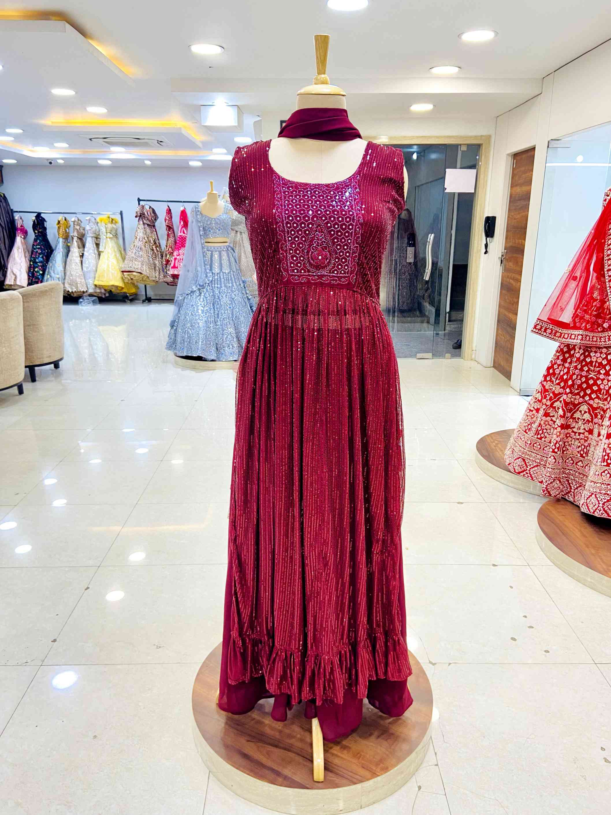 Burgundy Georgette Sharara Suit - Daabu Jaipur