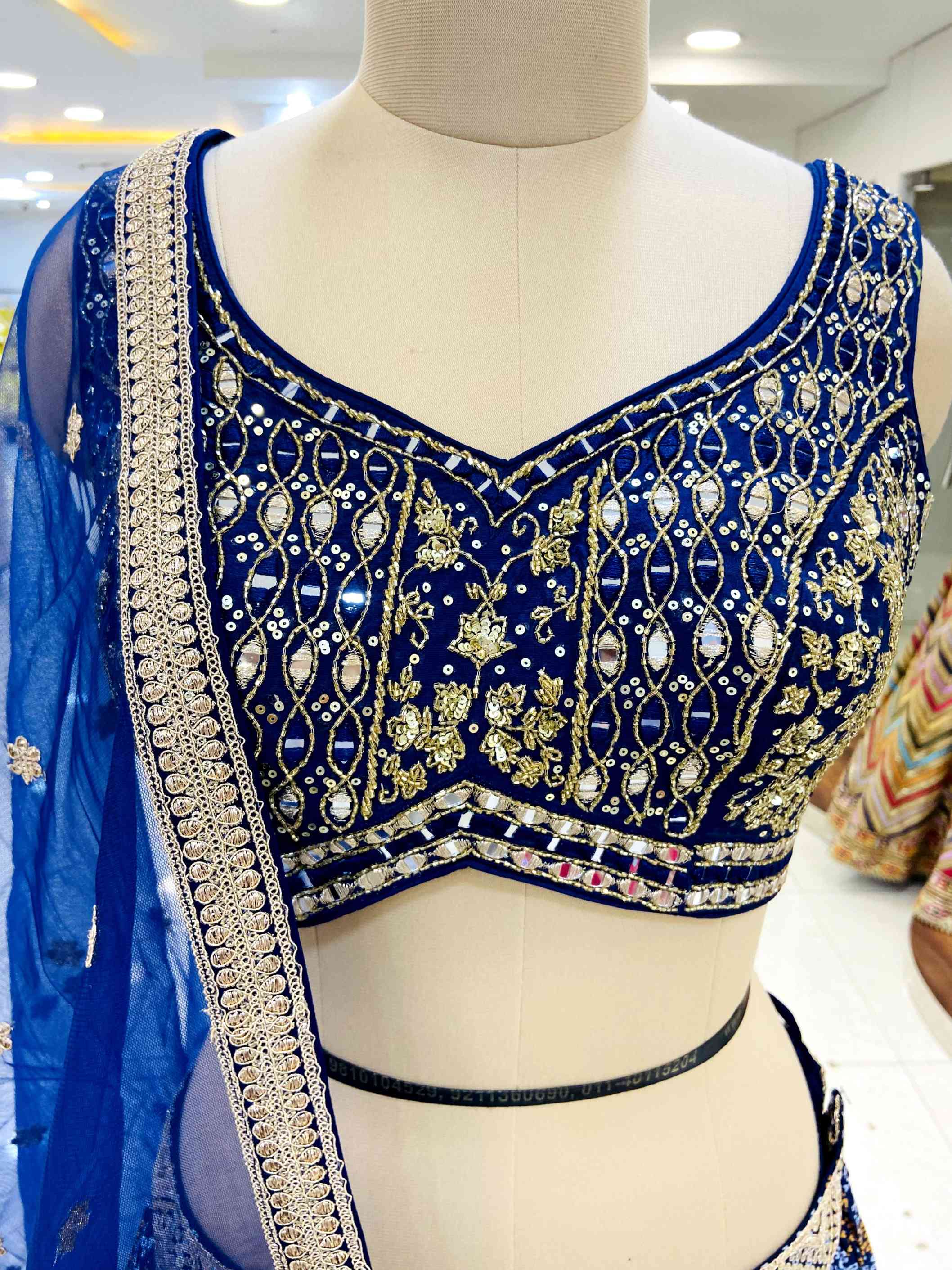 Blue Bandhej Lehenga Set - Daabu Jaipur