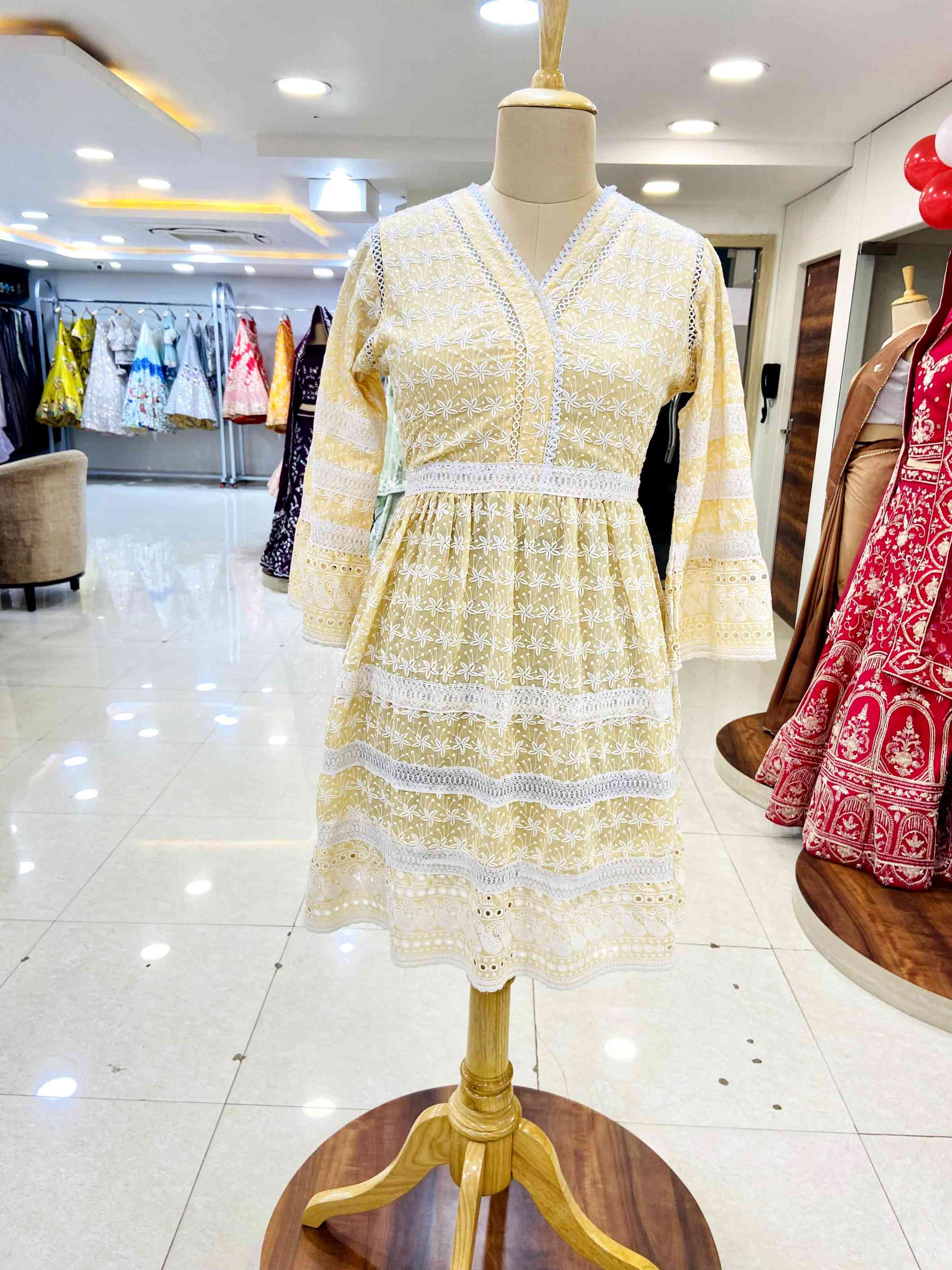 Lime Yellow Chikankari Short Kurti - Daabu Jaipur