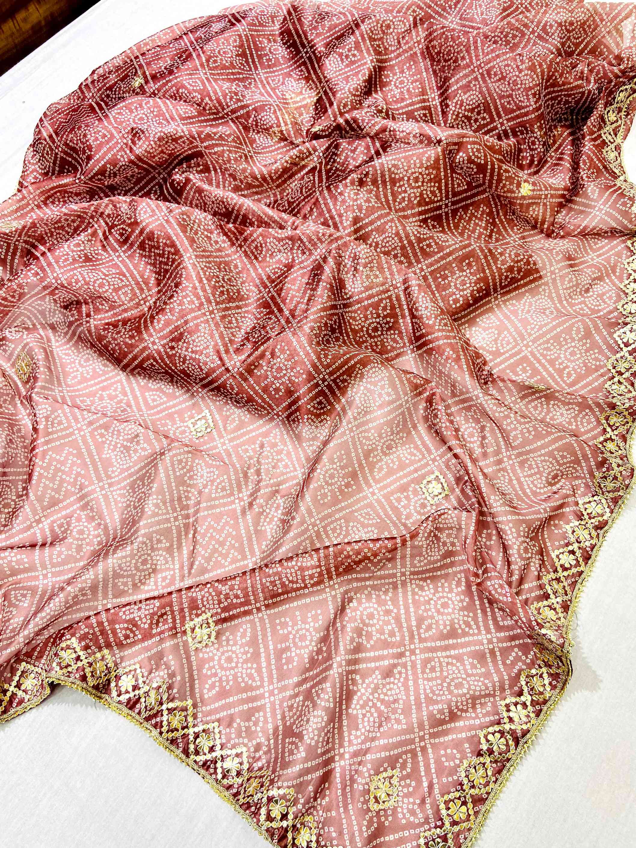 Brown Organza Bandhej Saree