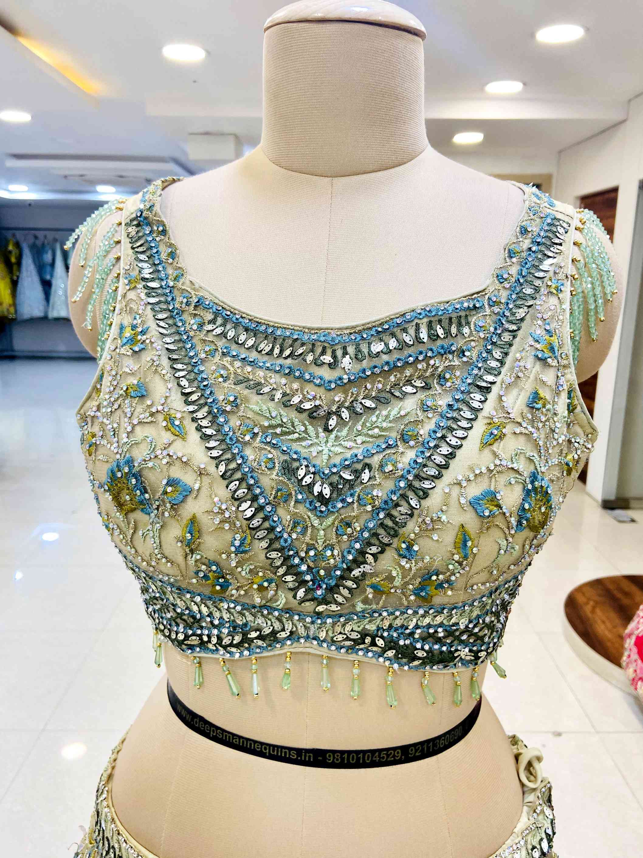 Green Zarkan Work Lehenga