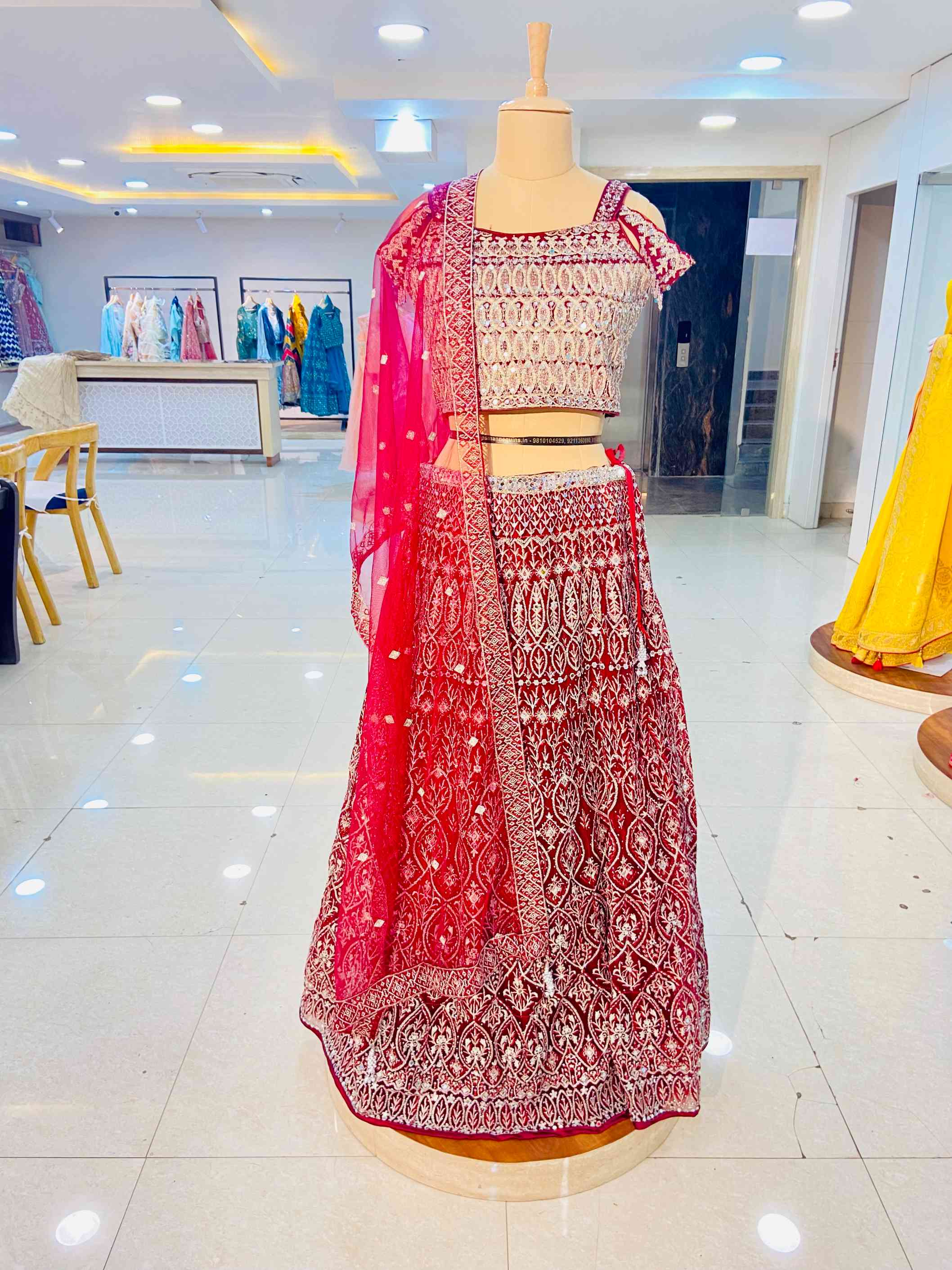 Maroon Net Designer Lehenga With Blouse And Dupatta - Daabu Jaipur