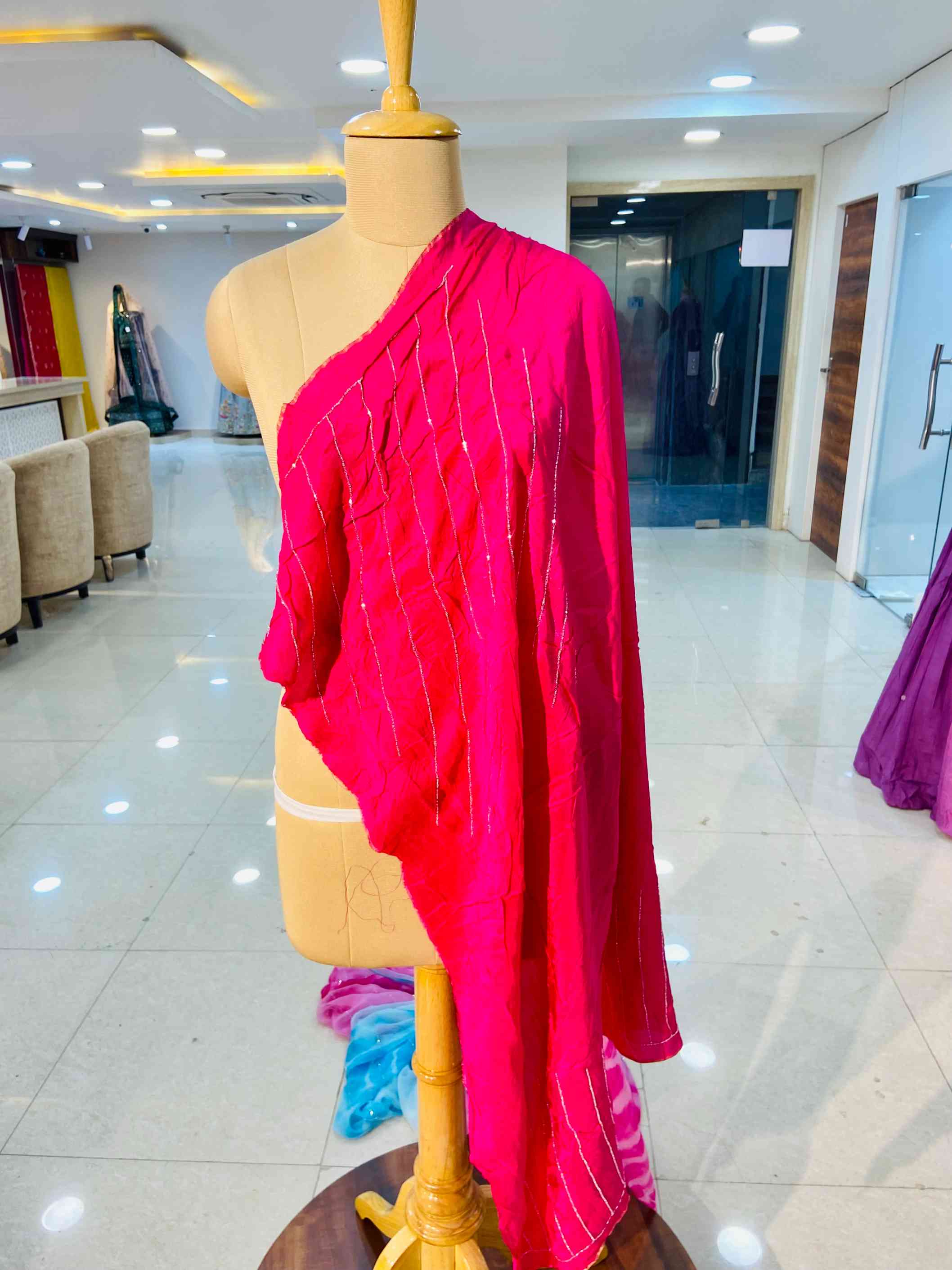 Pink Tie And Dye Chiffon Saree - Daabu Jaipur