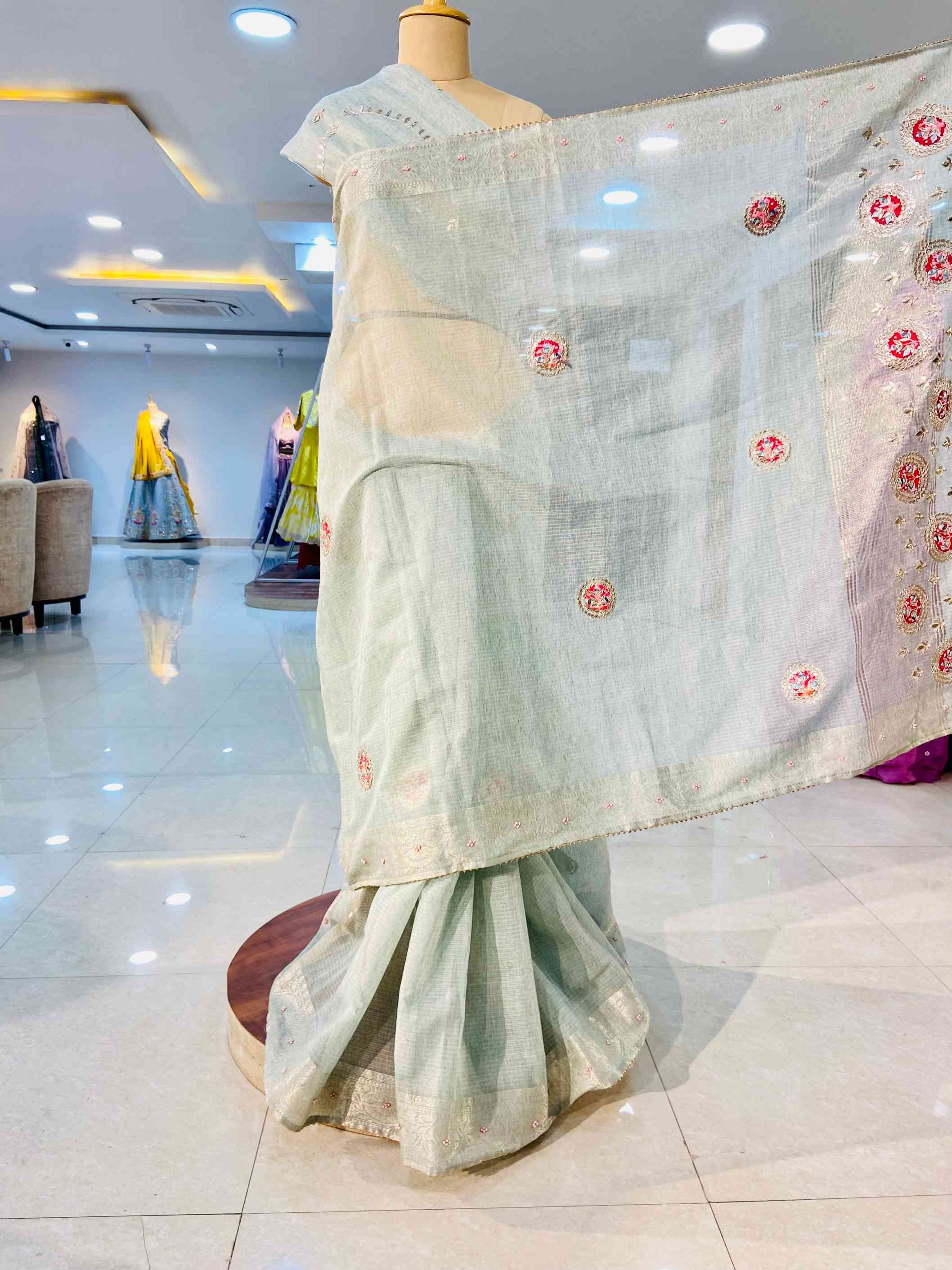 khadi Silk Gotta Patti Saree - Daabu Jaipur