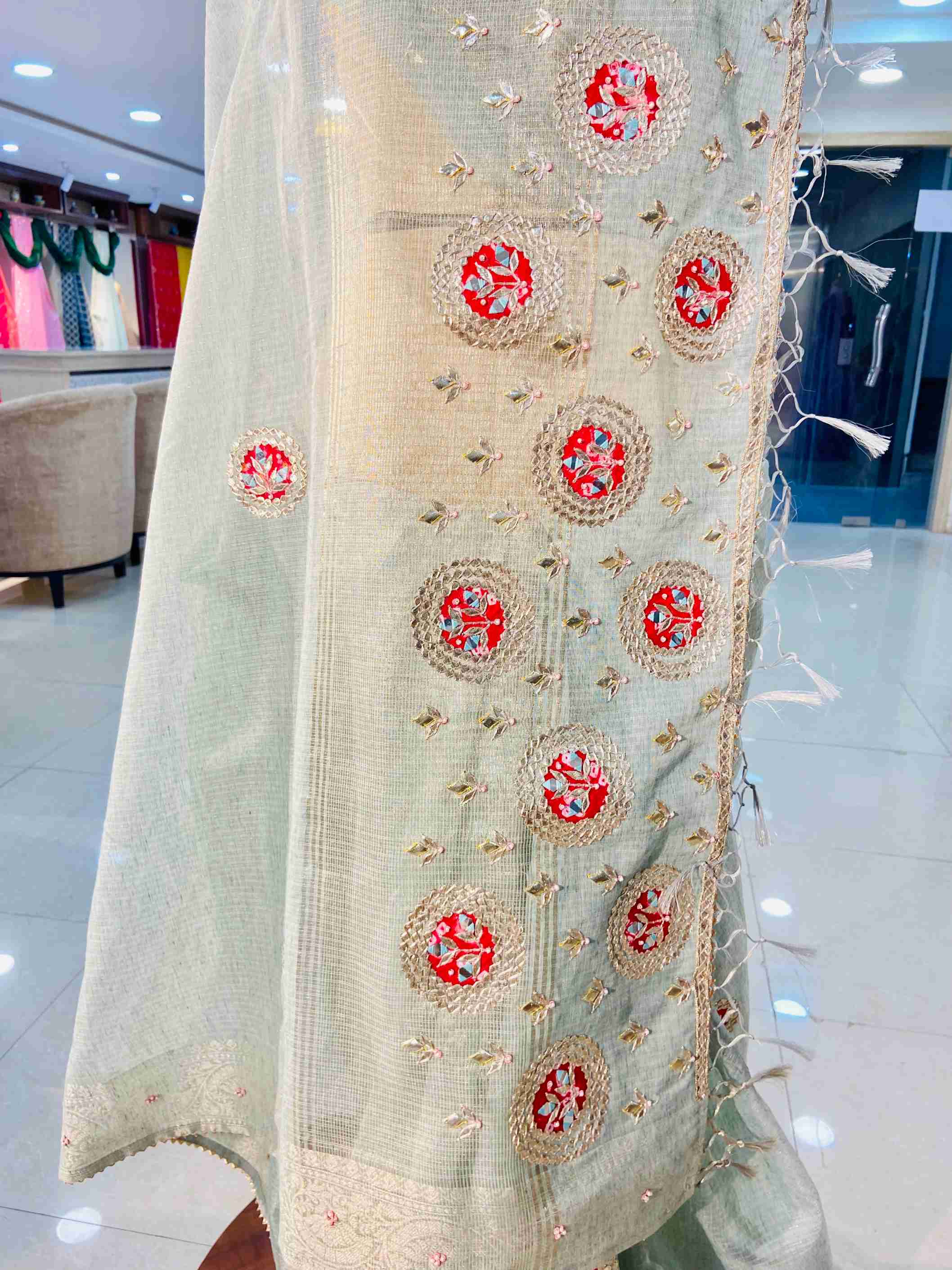 khadi Silk Gotta Patti Saree - Daabu Jaipur