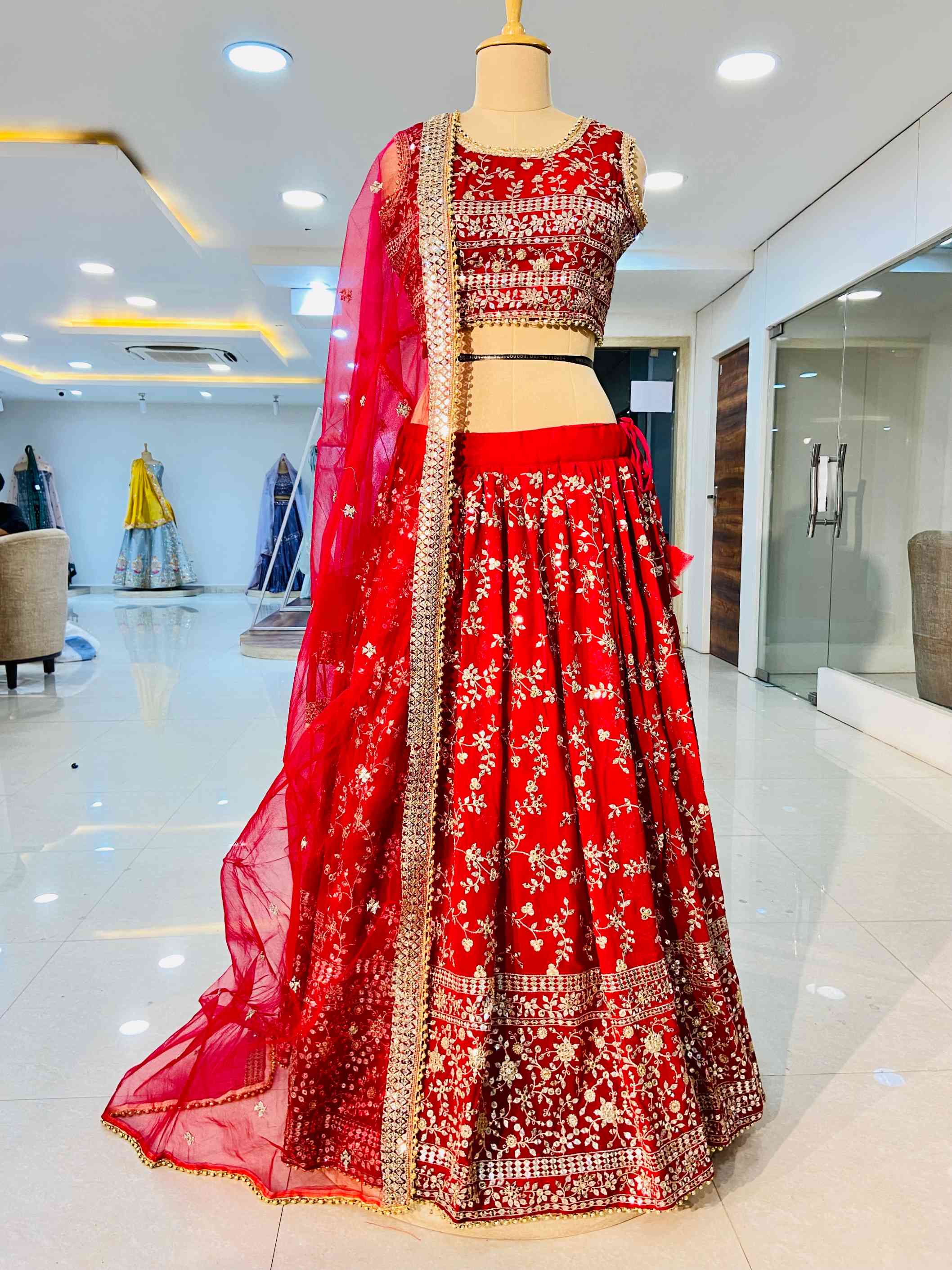 Dark Red Georgette Designer Lehenga - Daabu Jaipur