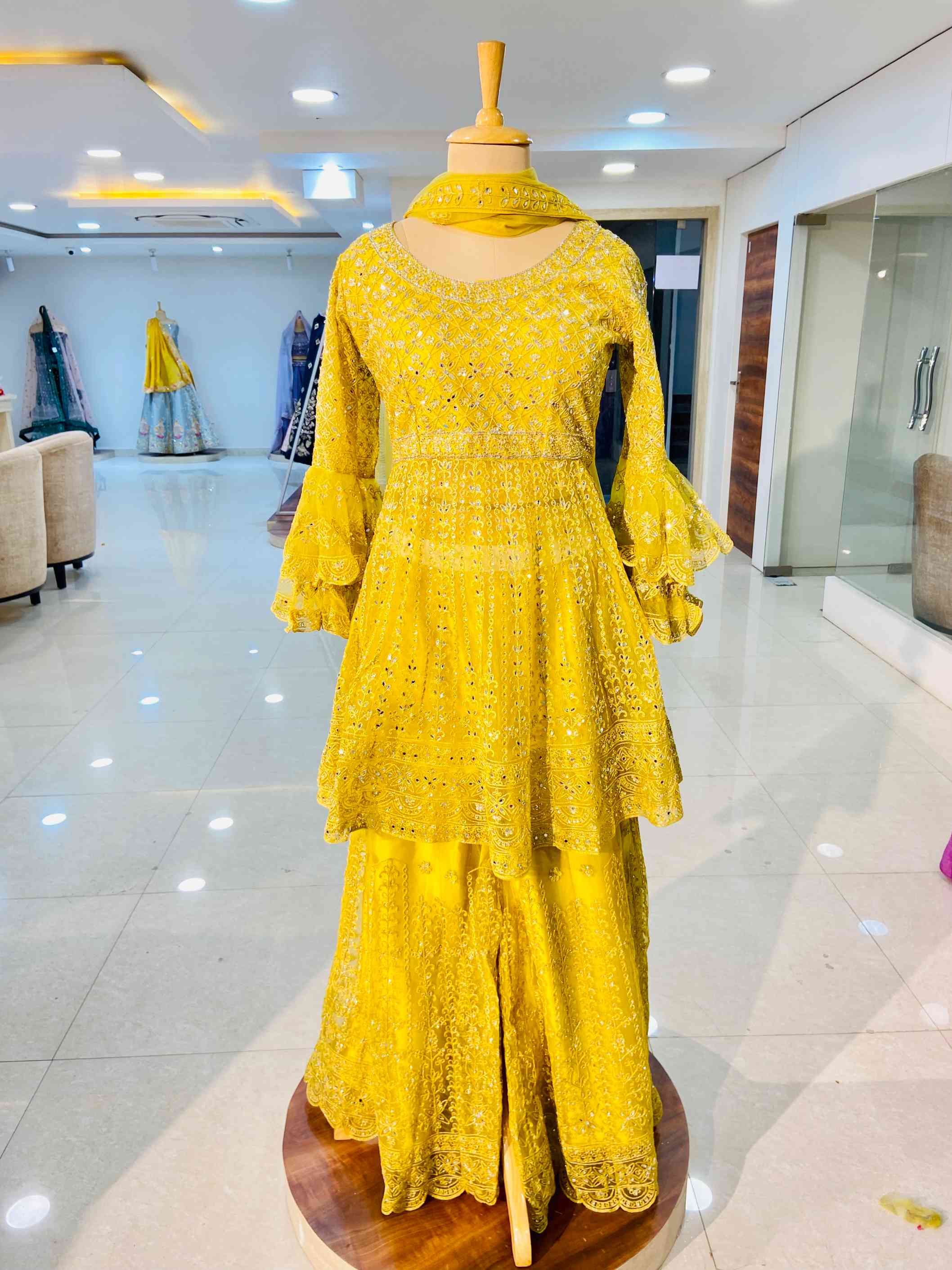 Yellow Net Designer Sharara Set - Daabu Jaipur