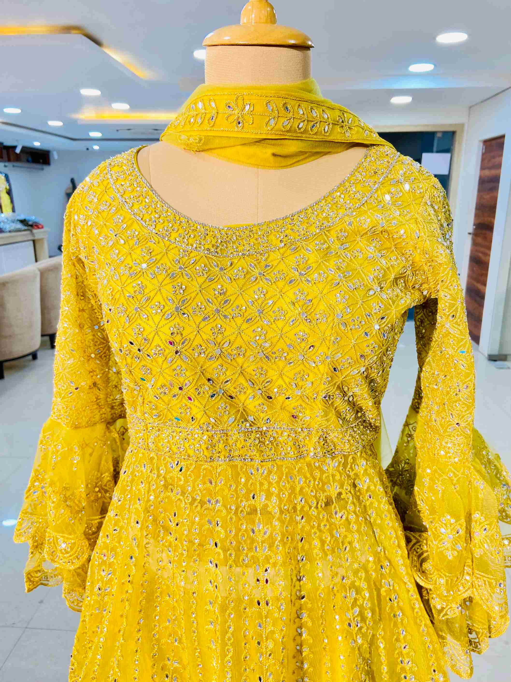 Yellow Net Designer Sharara Set - Daabu Jaipur