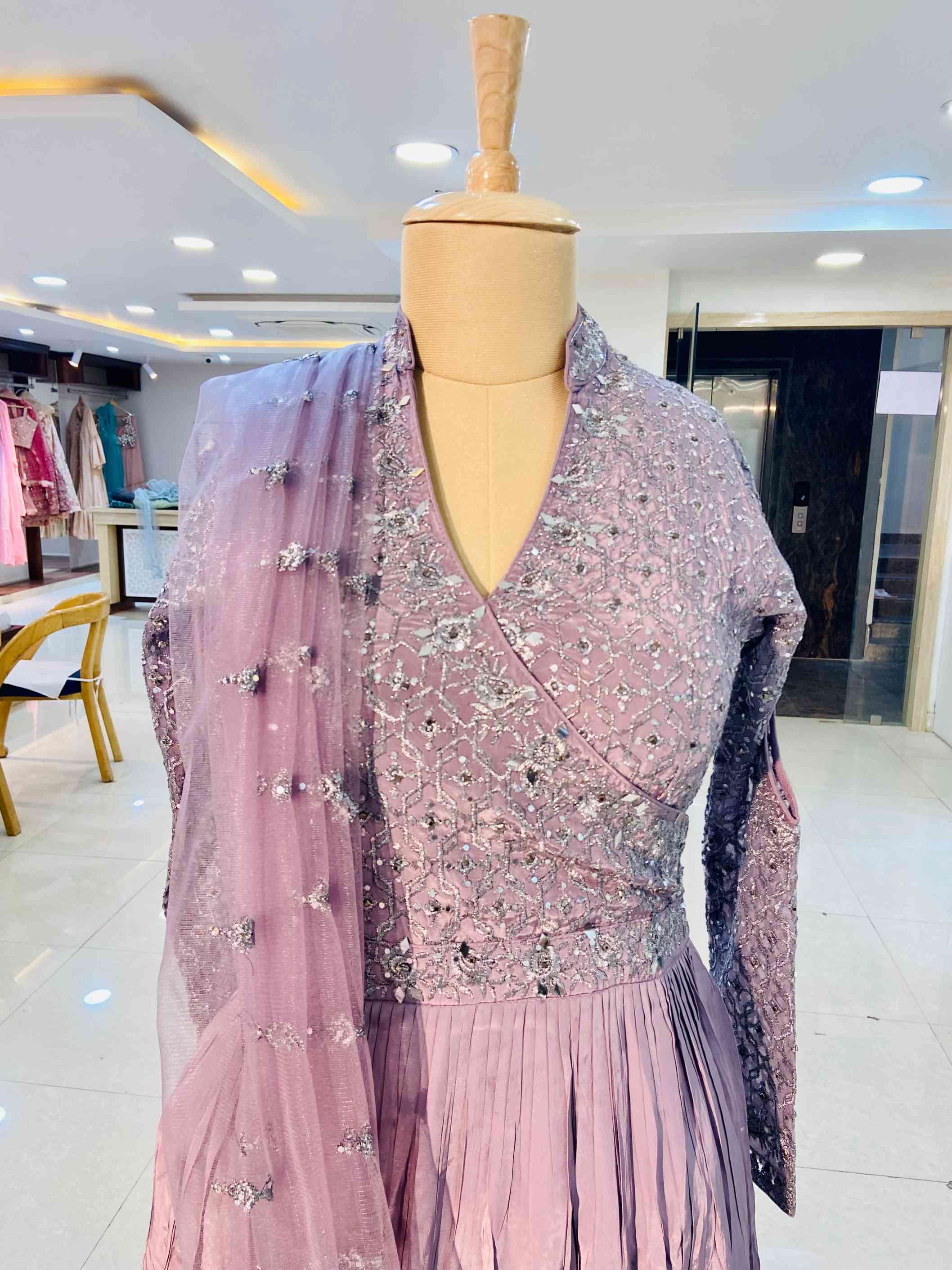 Lilac Crepe Sharara Suit Set - Daabu Jaipur