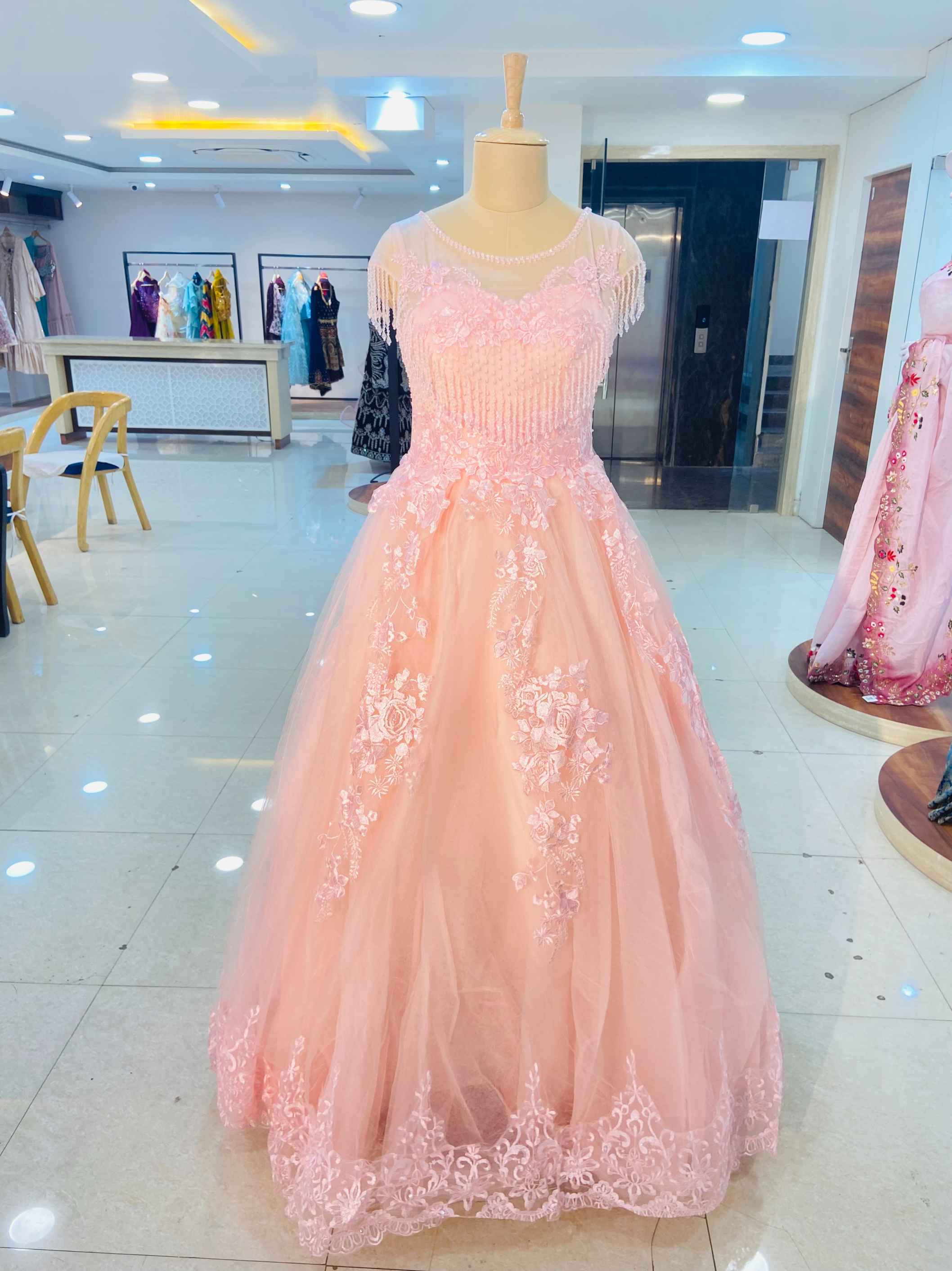 Baby Pink Sparkling Ball Gown - Daabu Jaipur