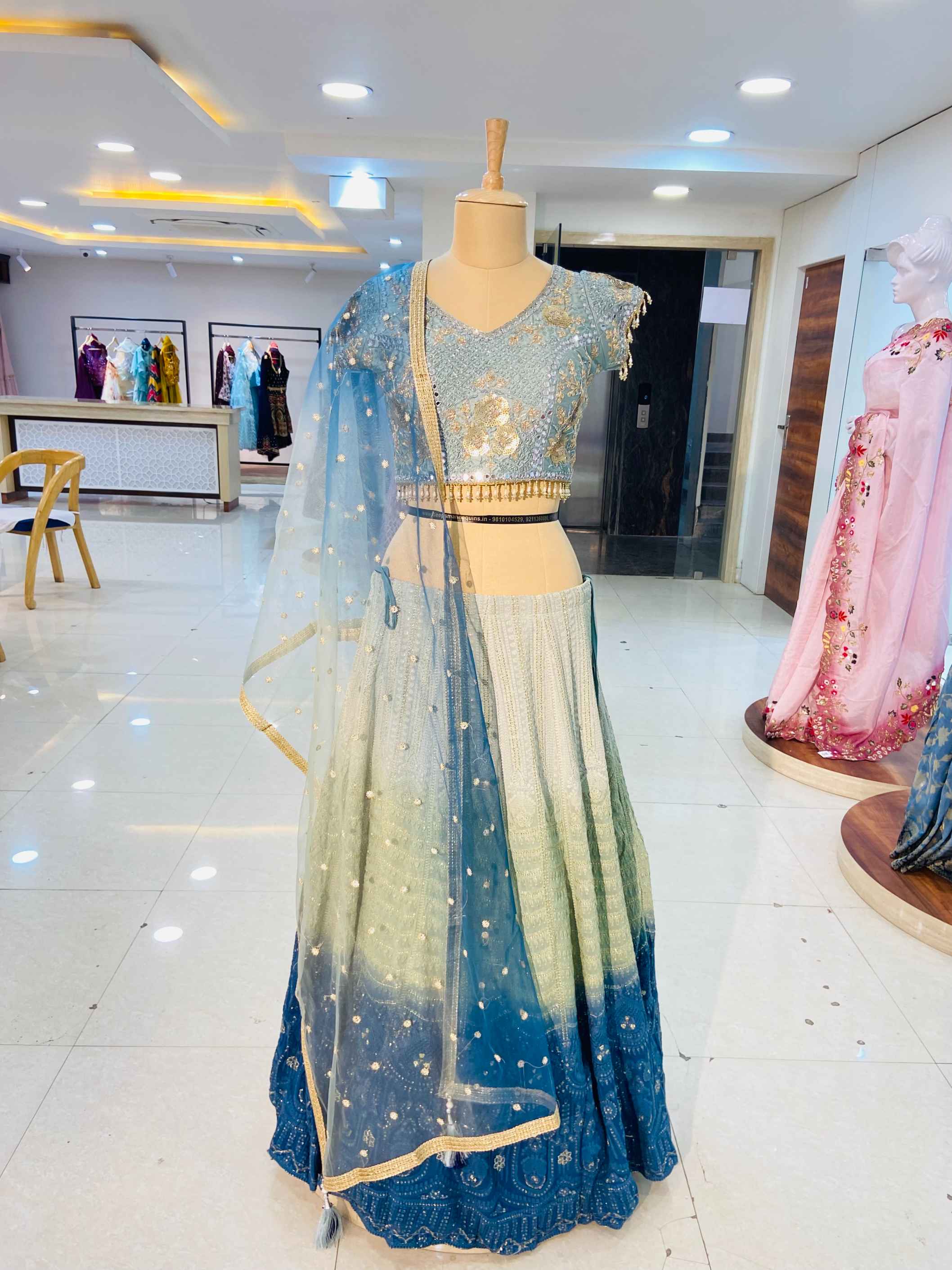 Greyish Blue Georgette Designer Lehenga - Daabu Jaipur