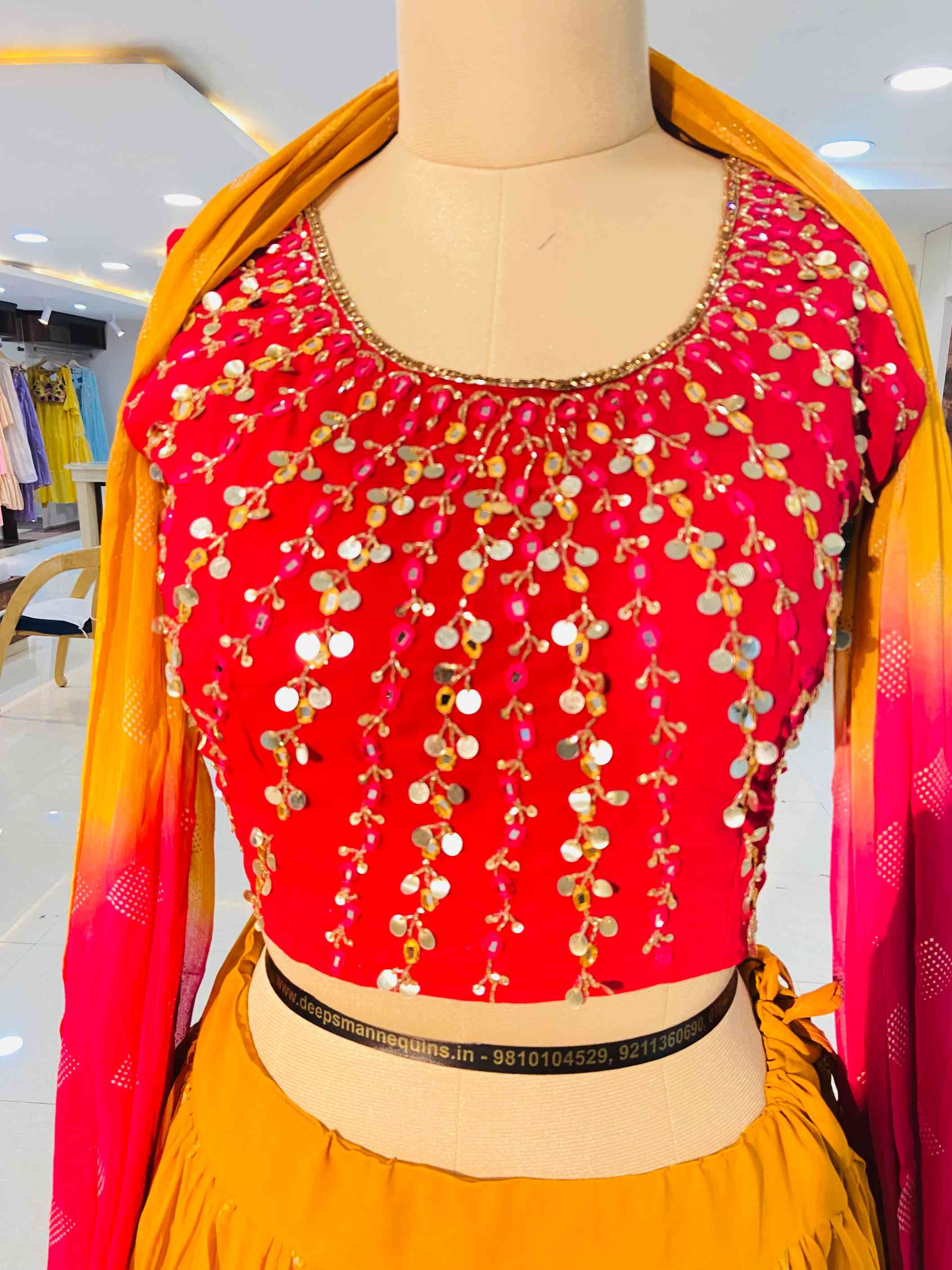 Mustard Georgette Lehenga With Blouse And Dupatta - Daabu Jaipur