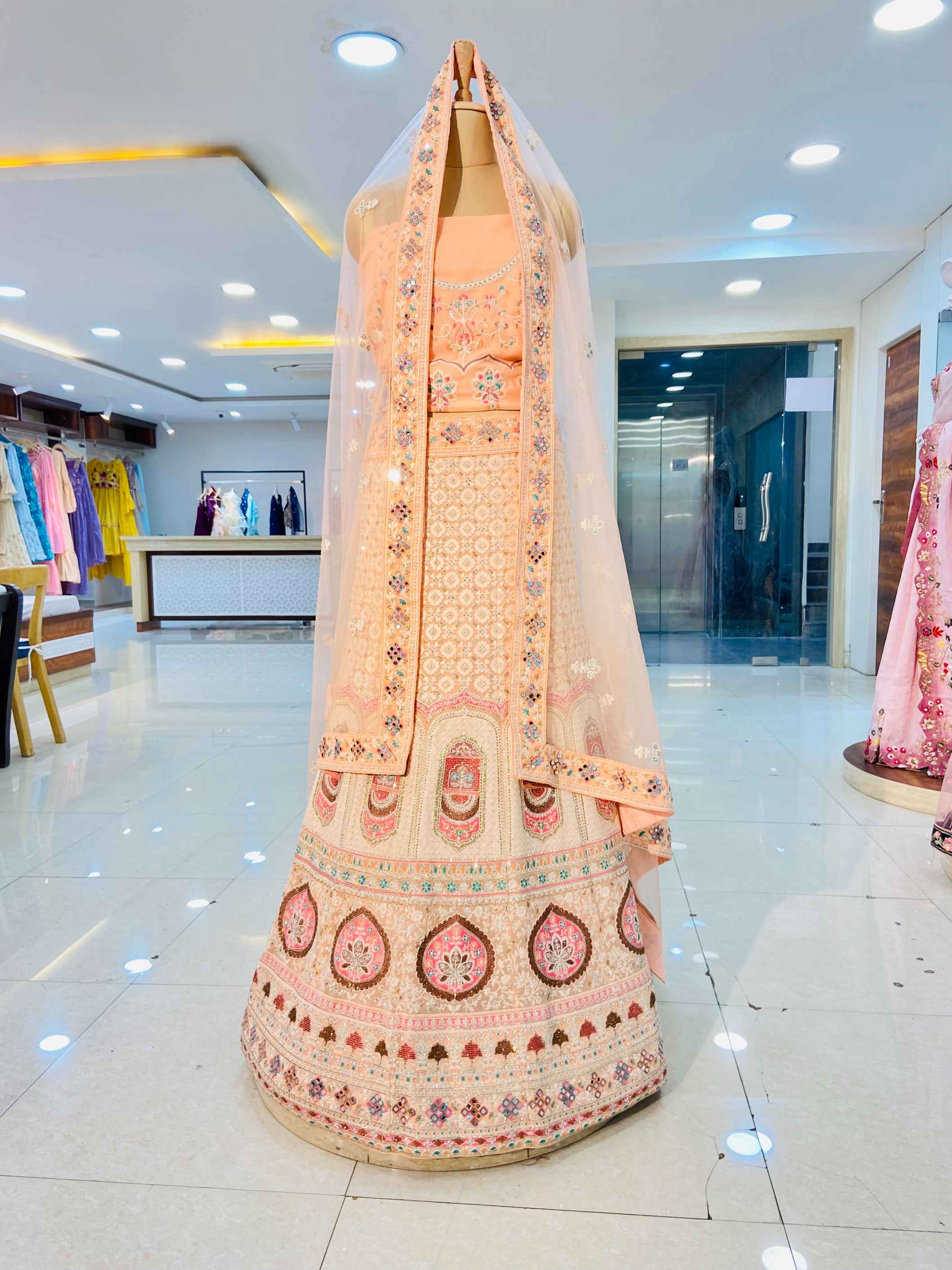 Baby Pink Georgette Designer Heavy Designer Semi Bridal Lehenga - Daabu Jaipur