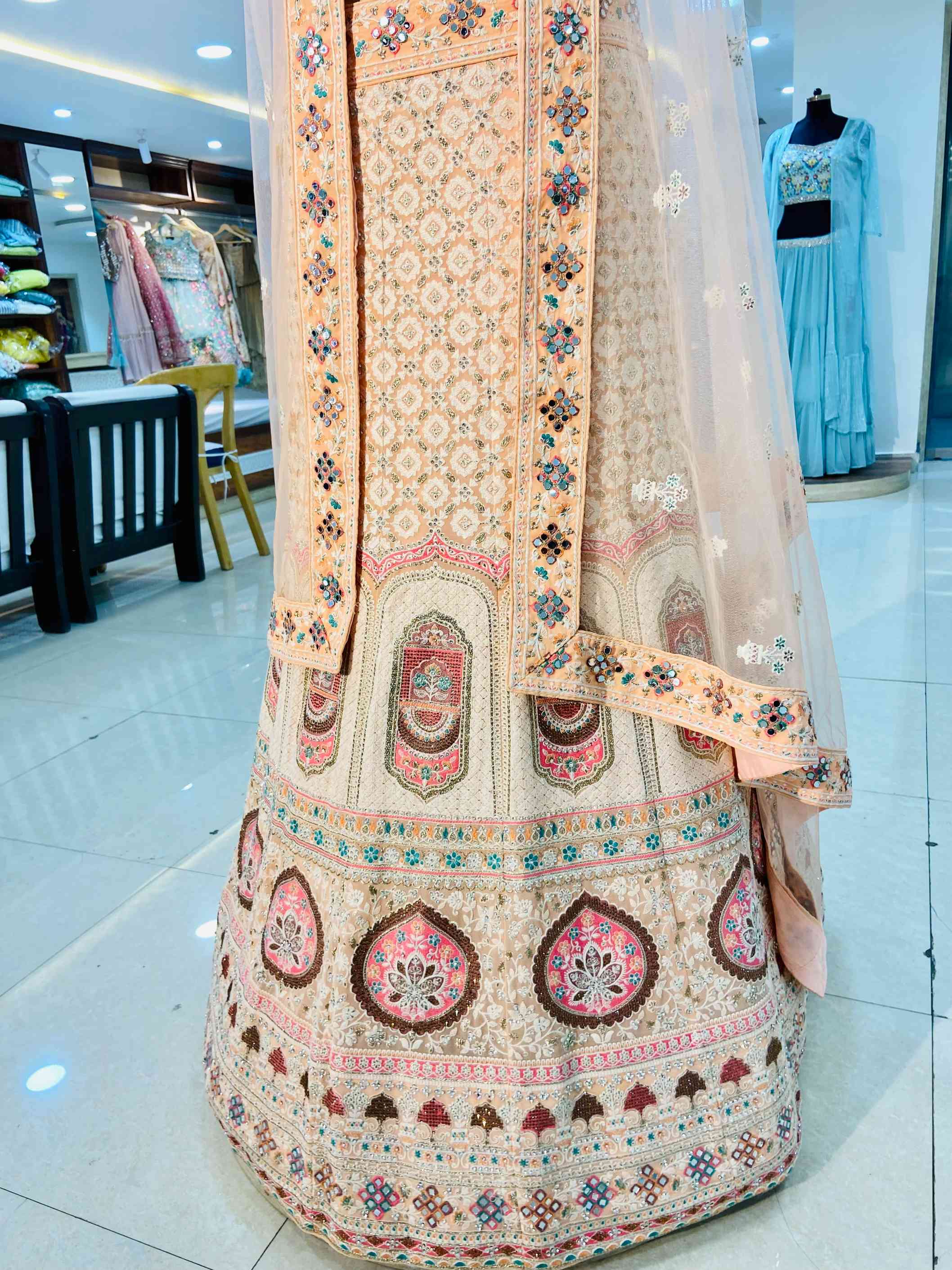 Baby Pink Georgette Designer Heavy Designer Semi Bridal Lehenga - Daabu Jaipur