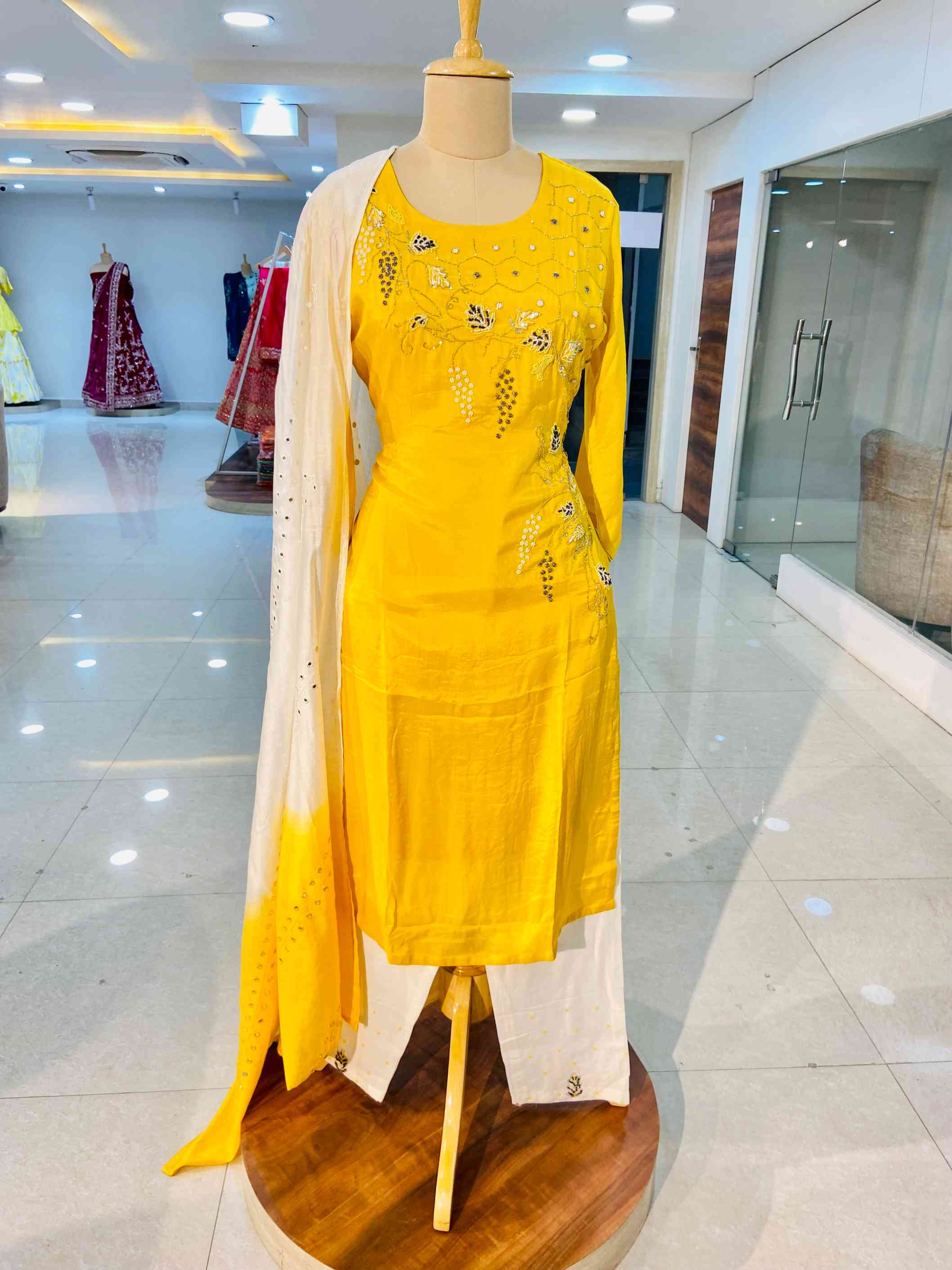 Yellow Muslin Suit With Cotton Silk Dupatta - Daabu Jaipur