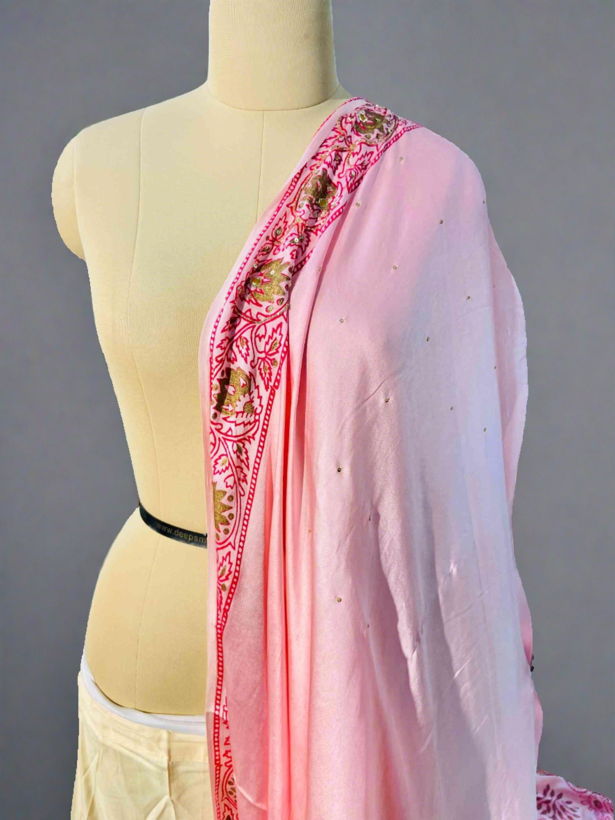 Baby Pink Crepe Saree - Daabu Jaipur