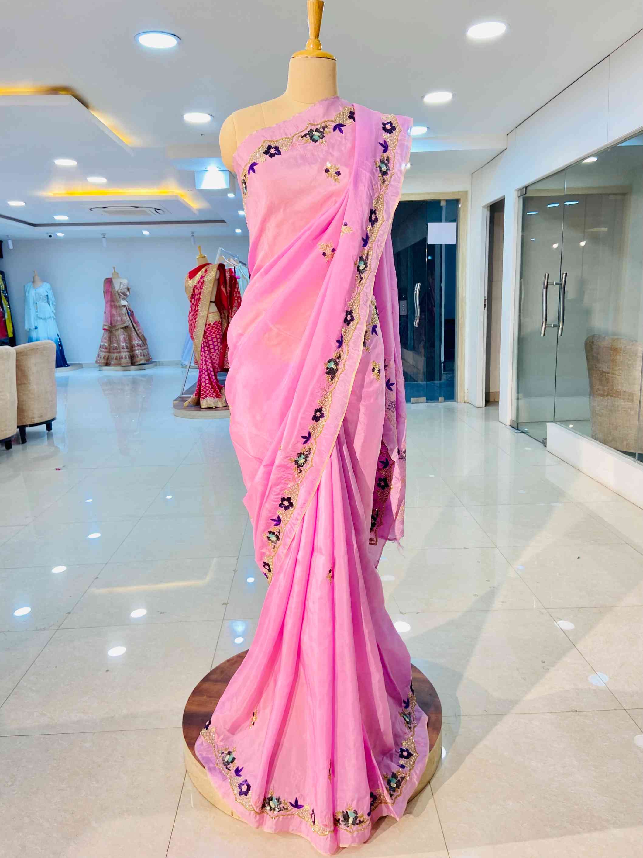 Light Pink Mehsoor Silk Saree - Daabu Jaipur