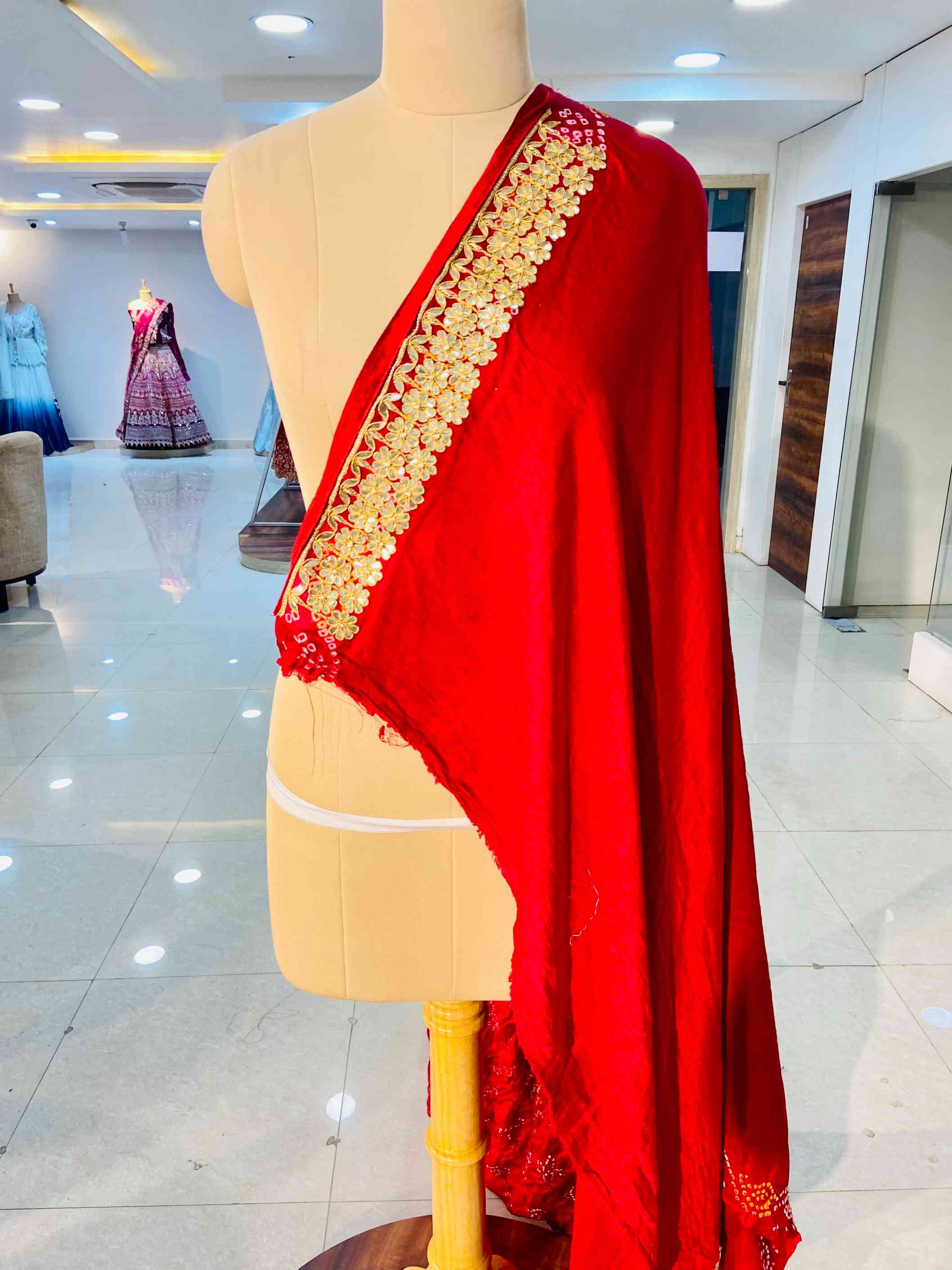 Gajji Silk Bandhej Saree With Gotta Patti Work - Daabu Jaipur