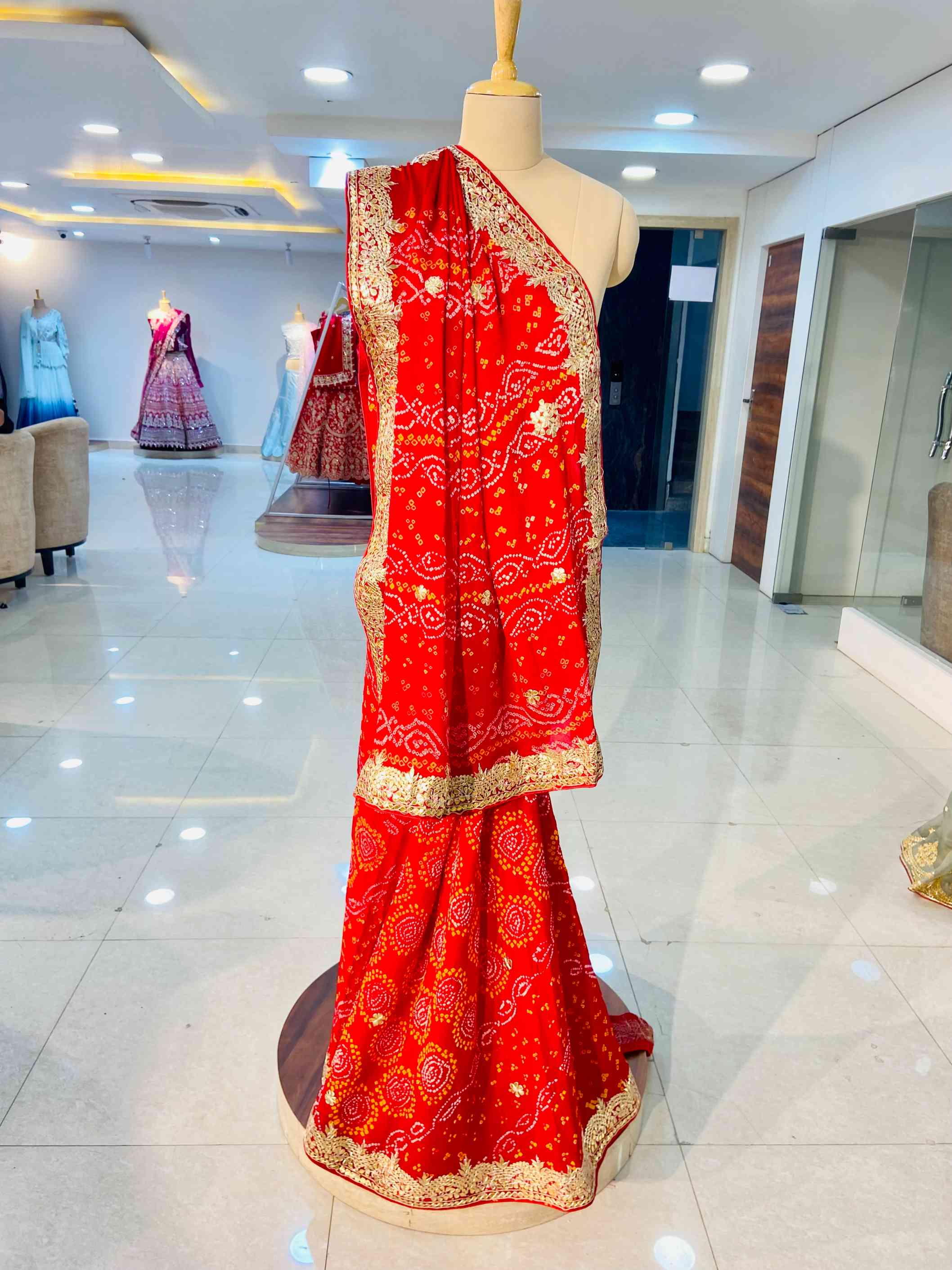 Pure Crepe Bandhej Saree - Daabu Jaipur