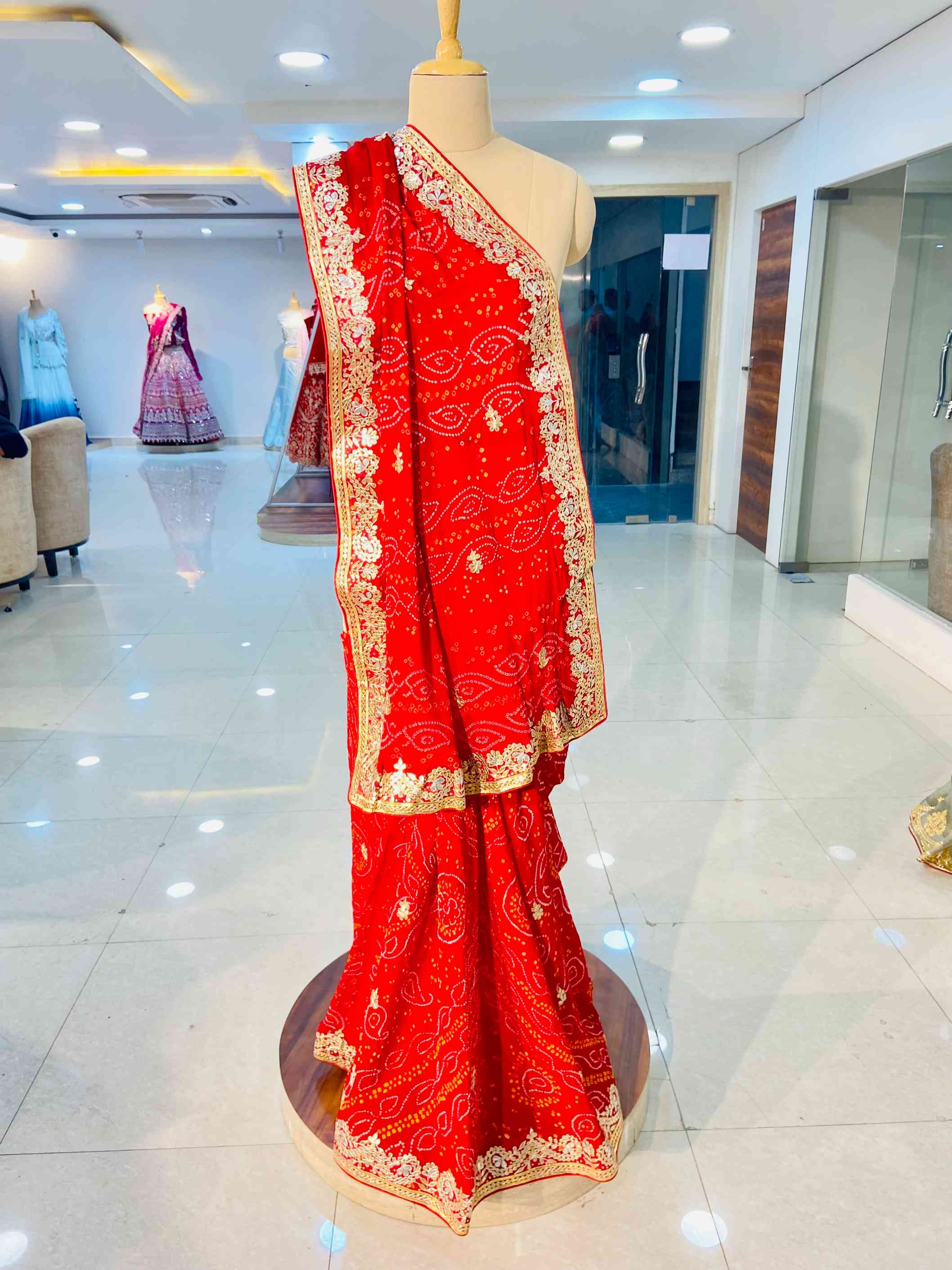 Pure Crepe Bandhej Saree - Daabu Jaipur