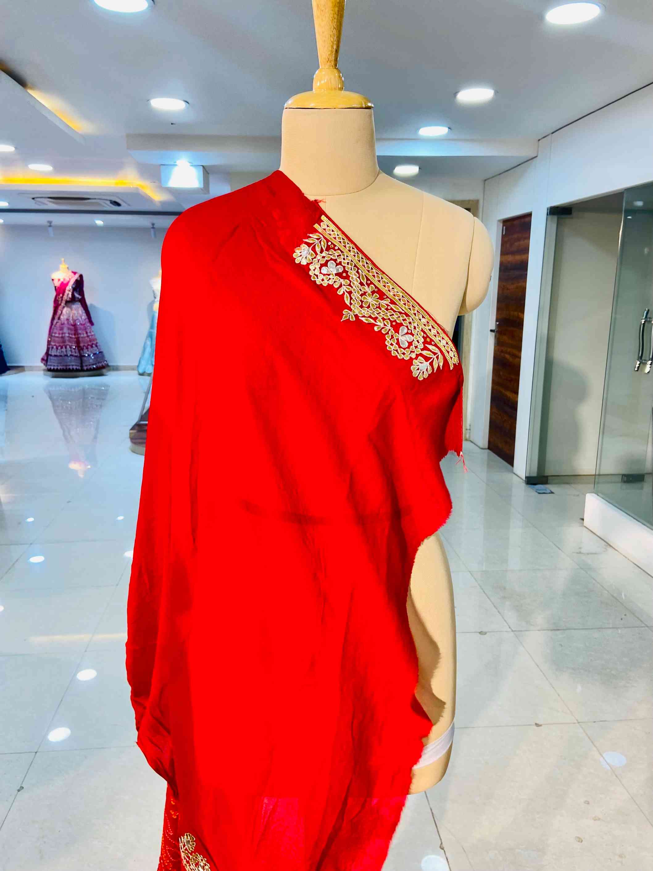 Pure Crepe Bandhej Saree - Daabu Jaipur