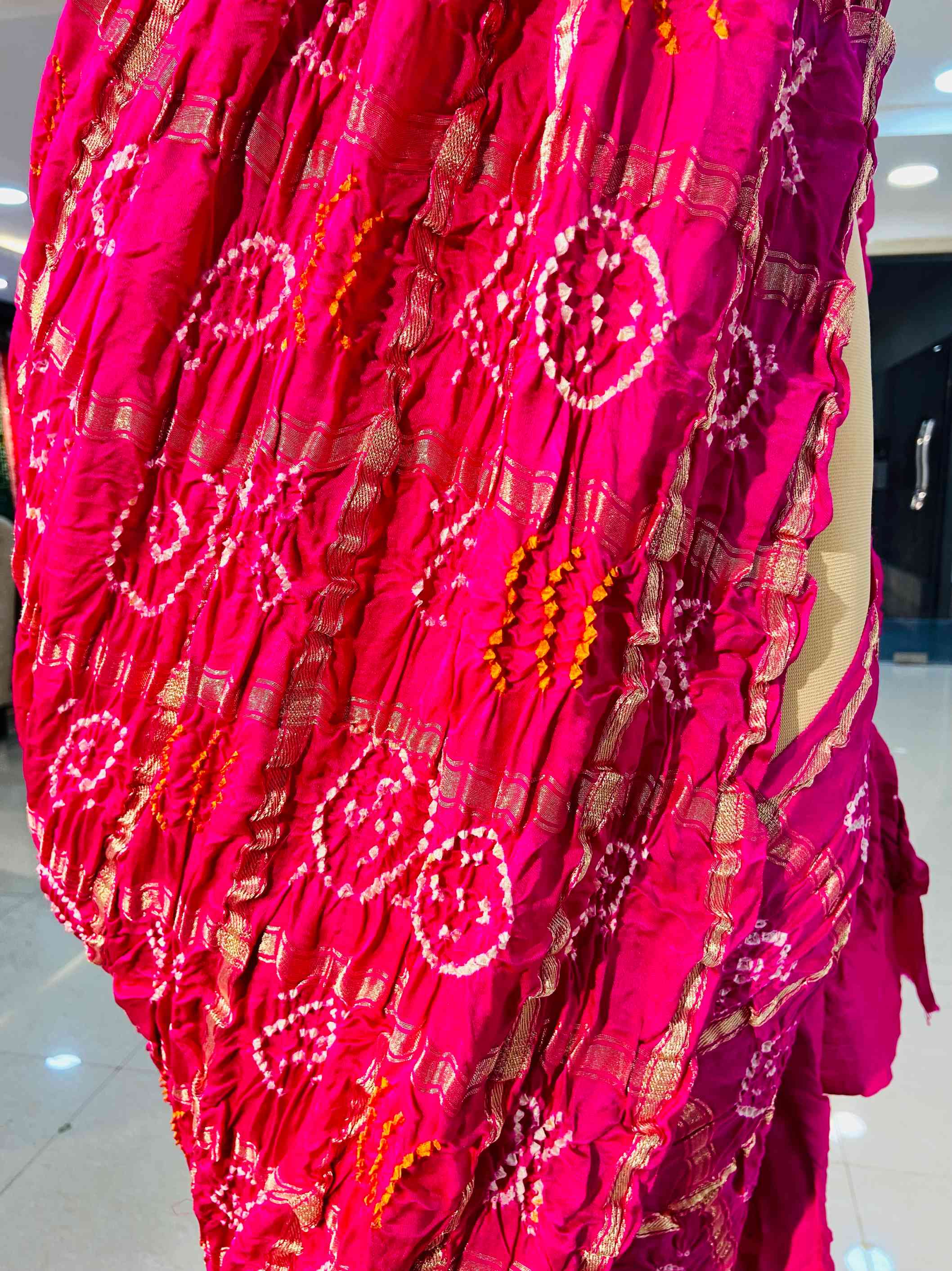 Pink Gajji Silk Bandhej Saree - Daabu Jaipur