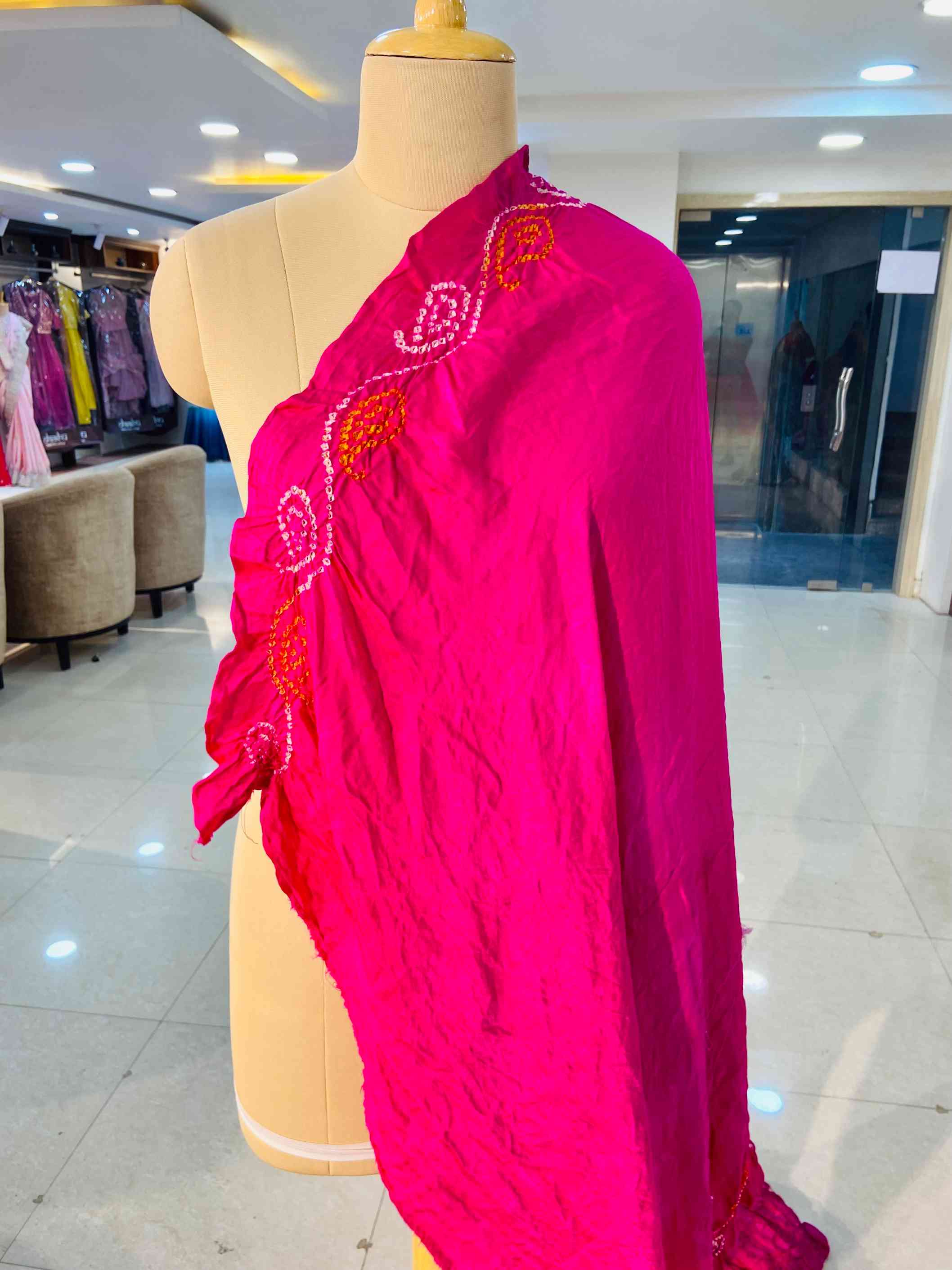 Pink Gajji Silk Bandhej Saree - Daabu Jaipur