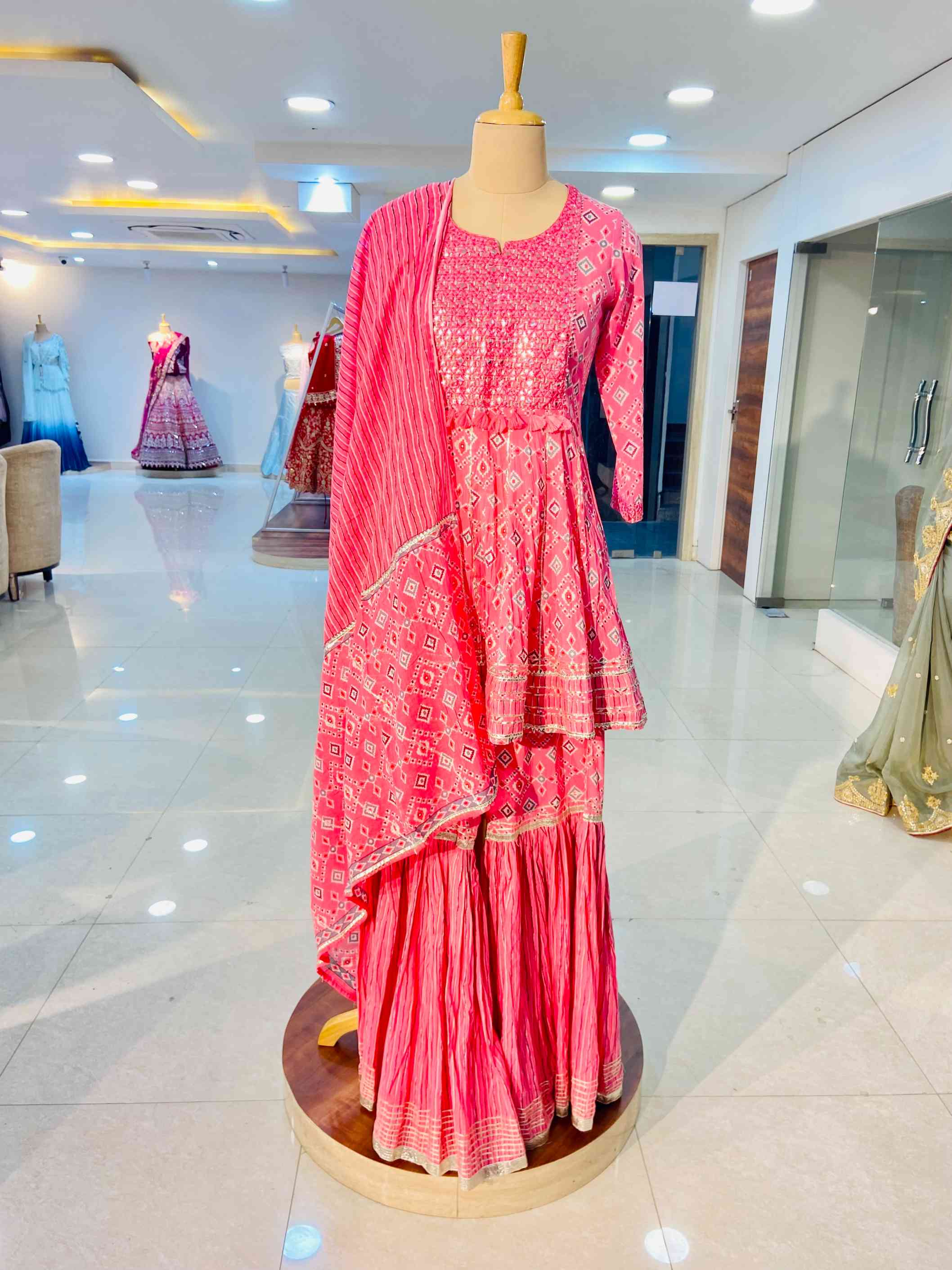 Pink Cotton Sharara Set - Daabu Jaipur