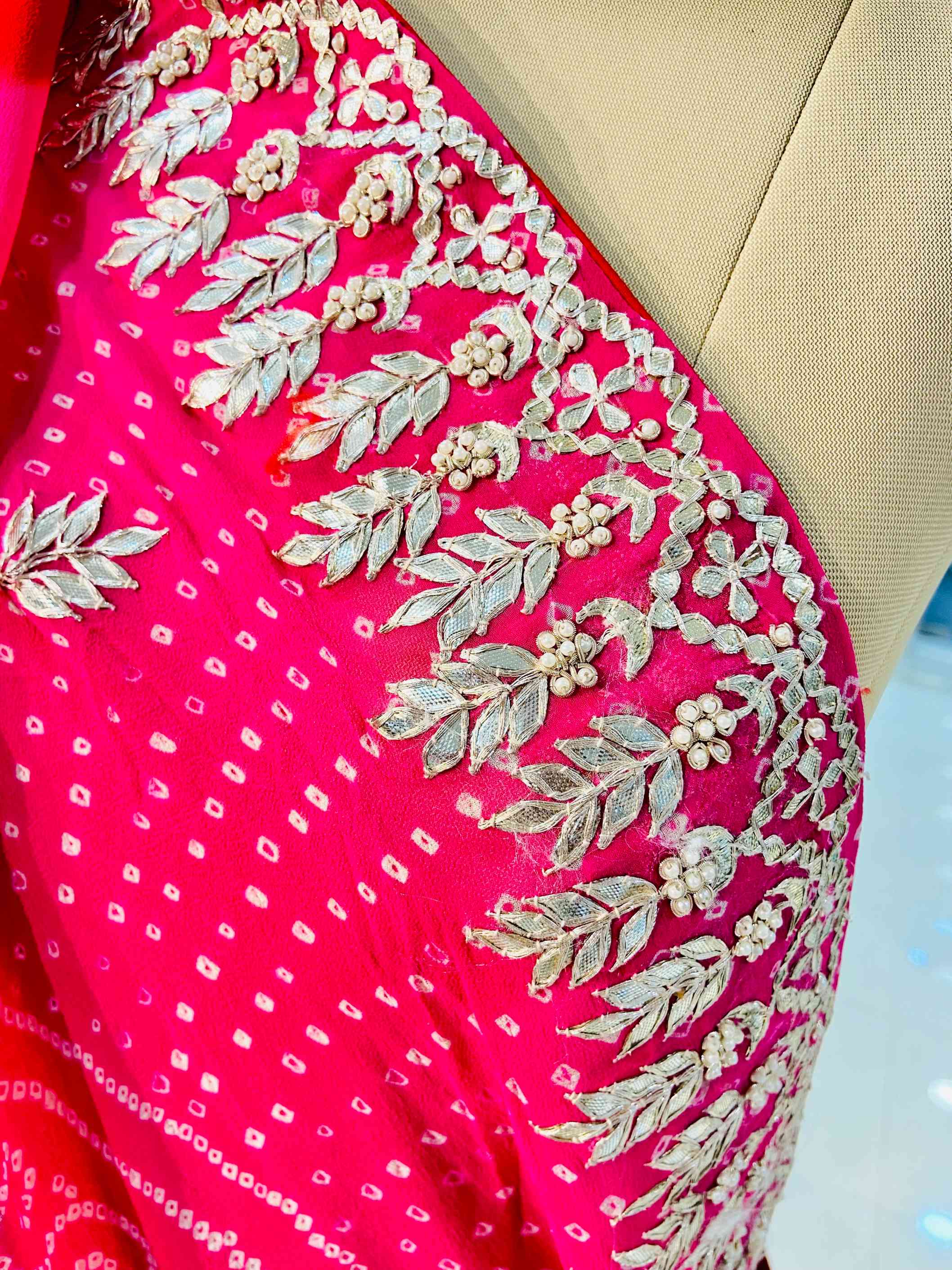 Pure Georgette Leheriya Bandhej Saree - Daabu Jaipur