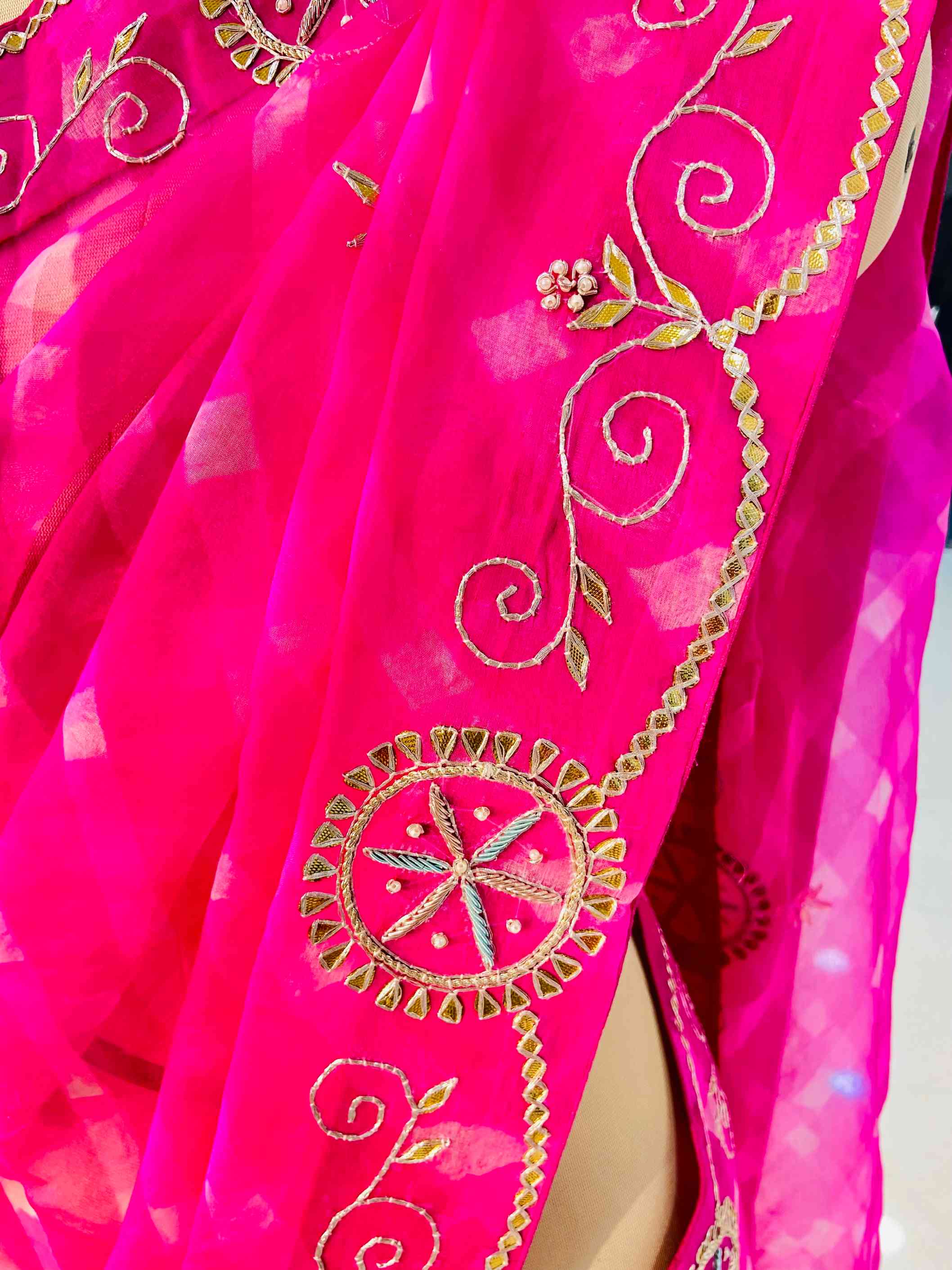 Pure Organza Leheriya Saree - Daabu Jaipur