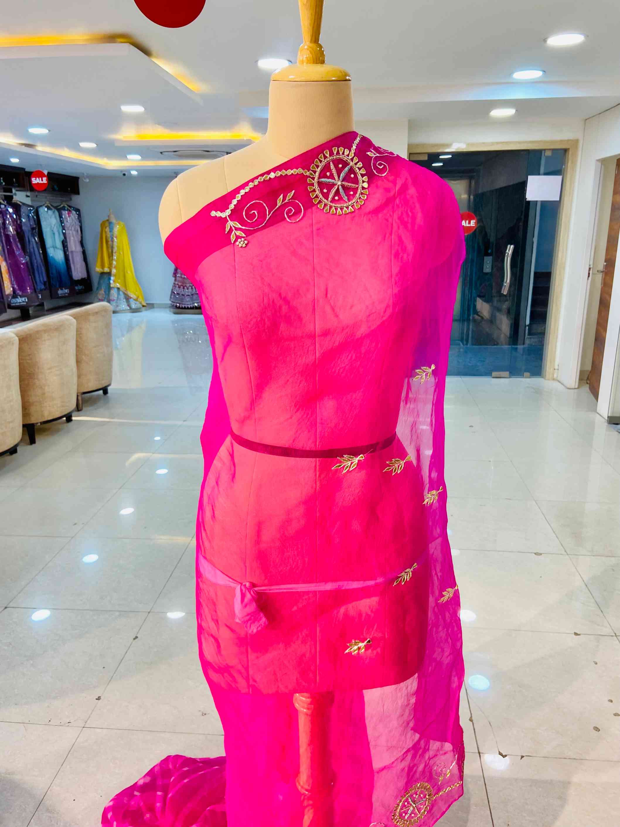 Pure Organza Leheriya Saree - Daabu Jaipur