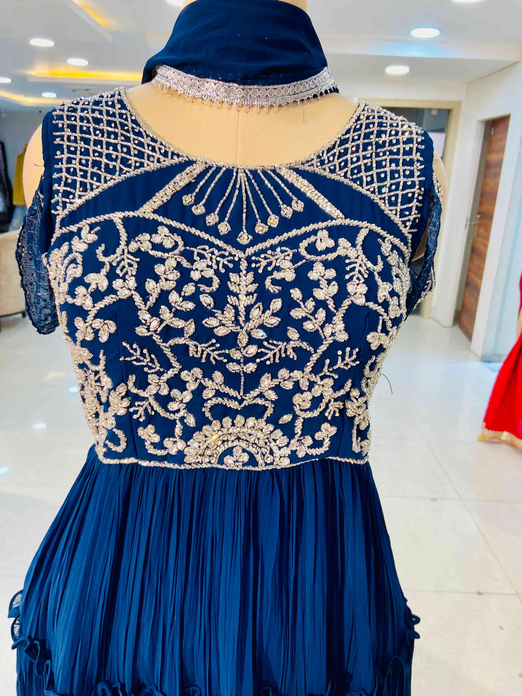 Navy Blue Georgette Sharara Set - Daabu Jaipur