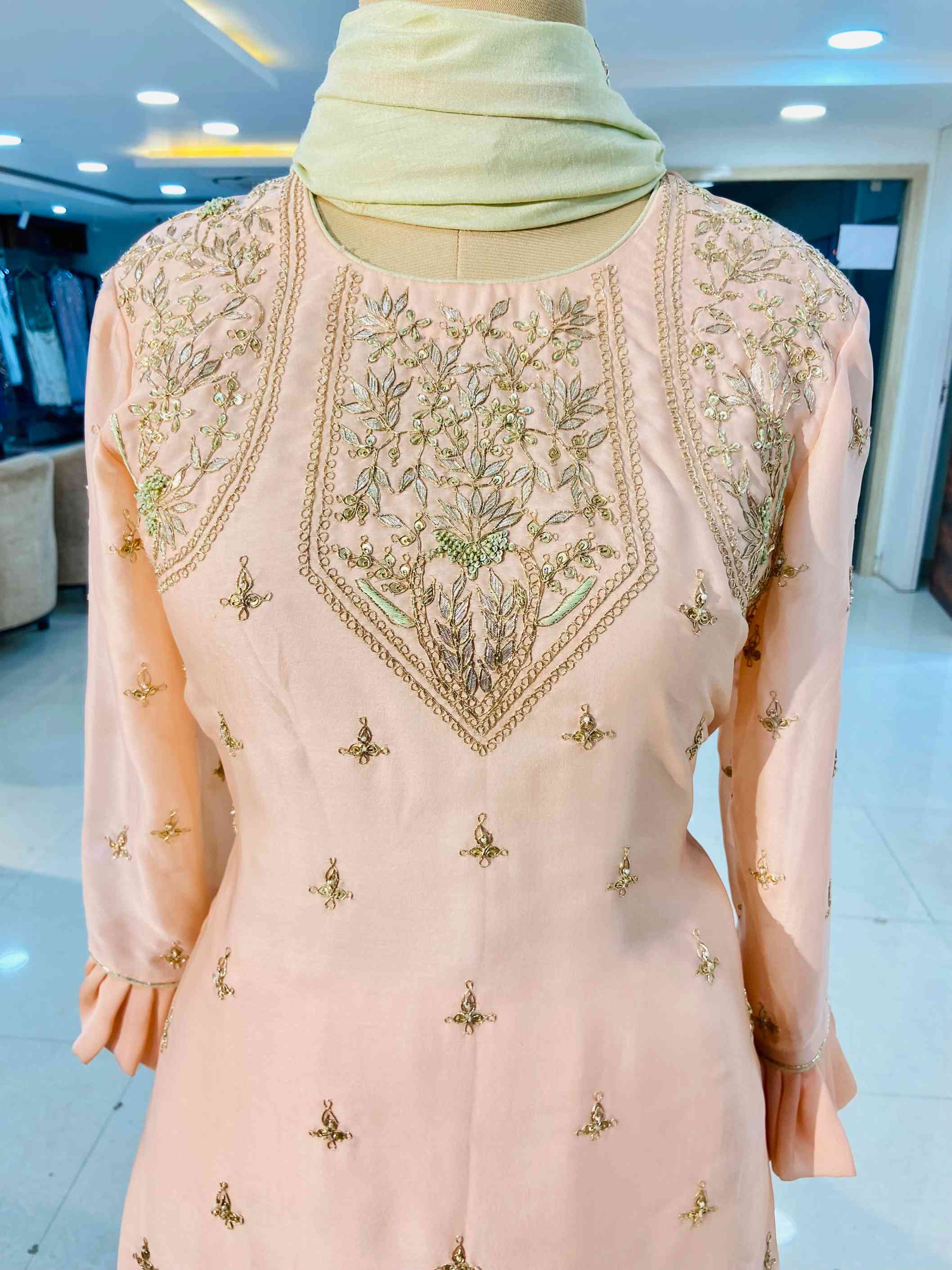 Baby Pink Pure Crepe Sharara Set - Daabu Jaipur