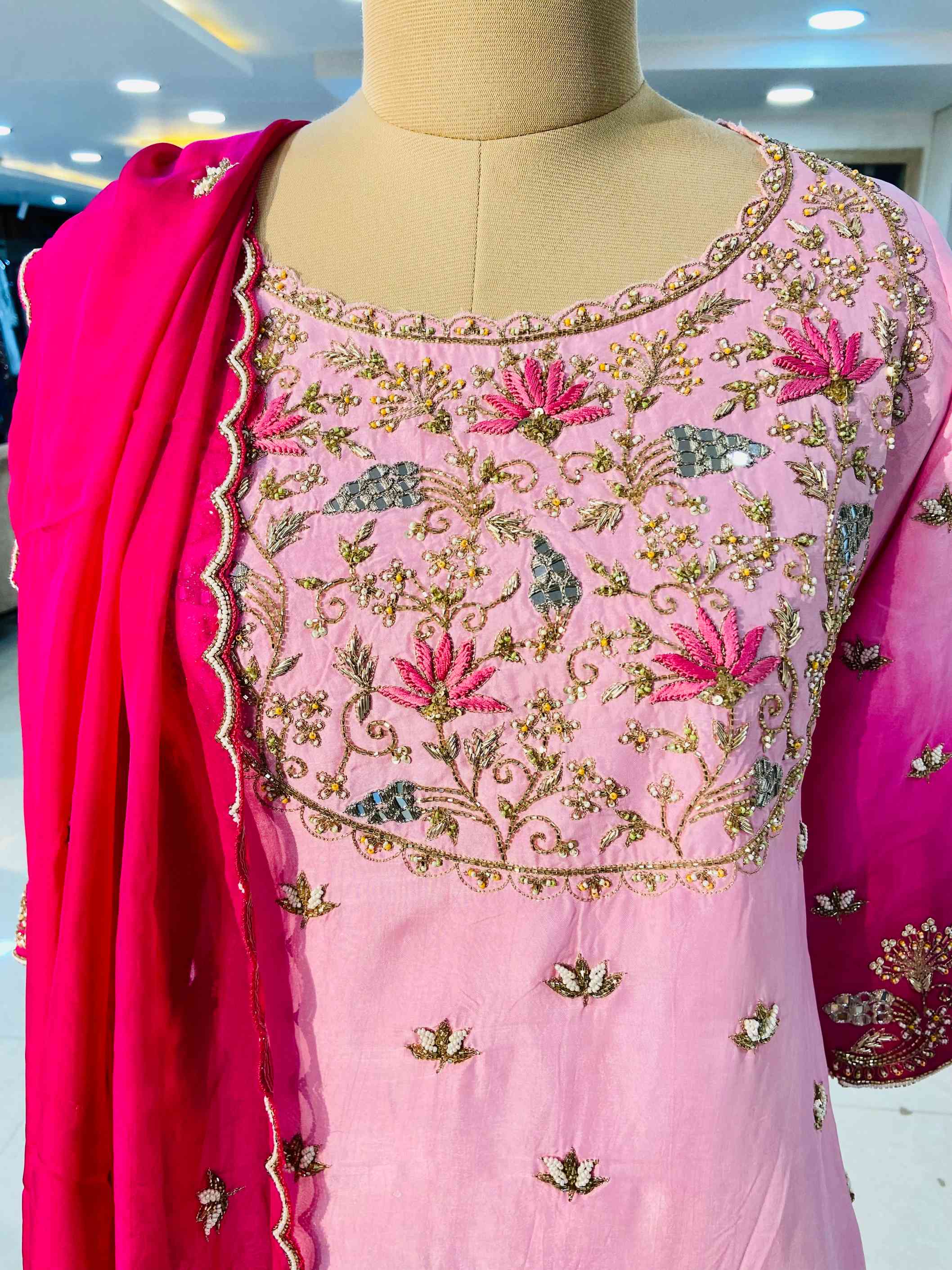 Shaded Pink Uppada SIlk Suit - Daabu Jaipur