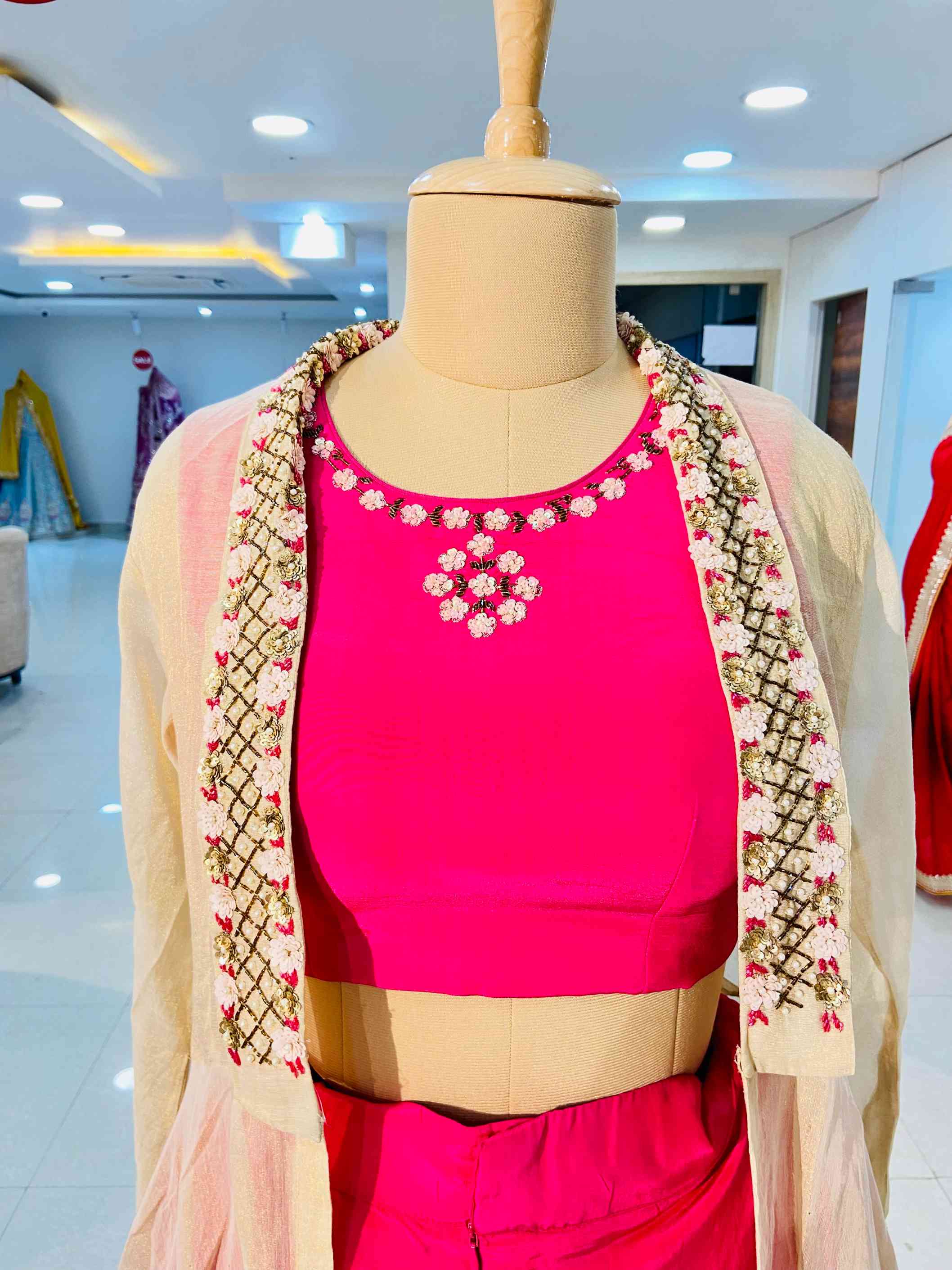 Magenta Pink Pure Crepe Sharara Set - Daabu Jaipur