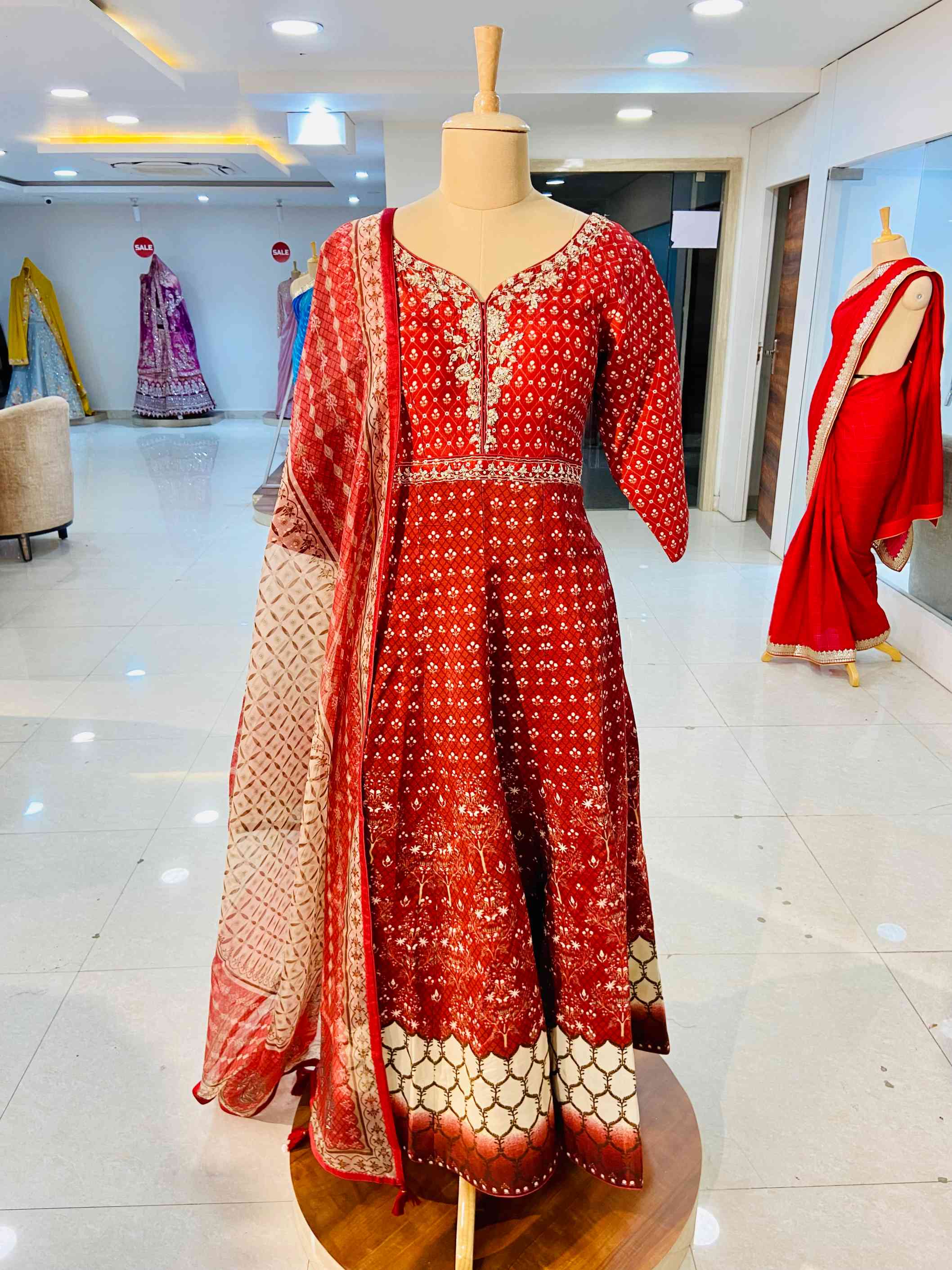 Digital Print Pure Silk Gown - Daabu Jaipur