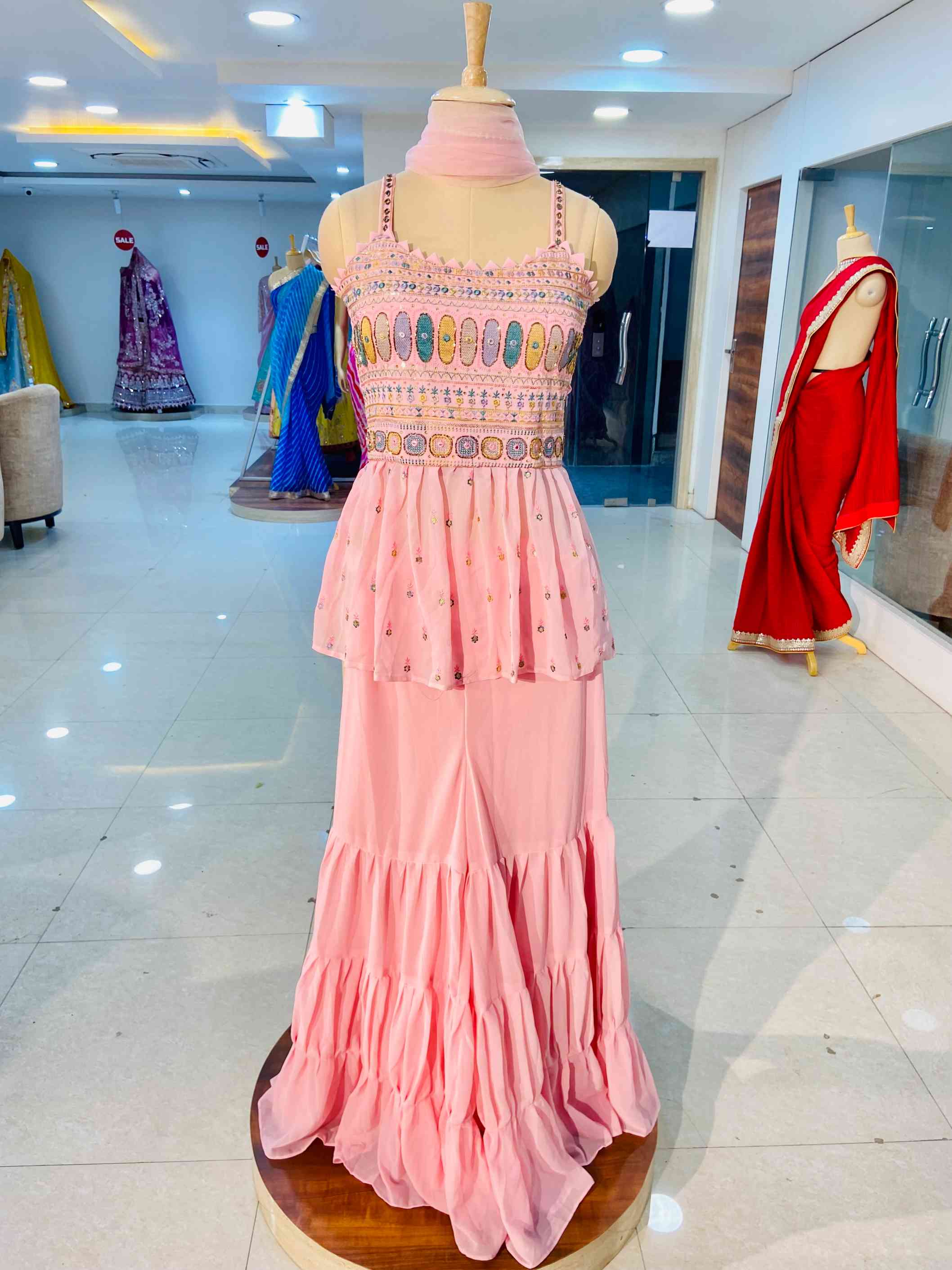 Pink Georgette Sharara Set - Daabu Jaipur