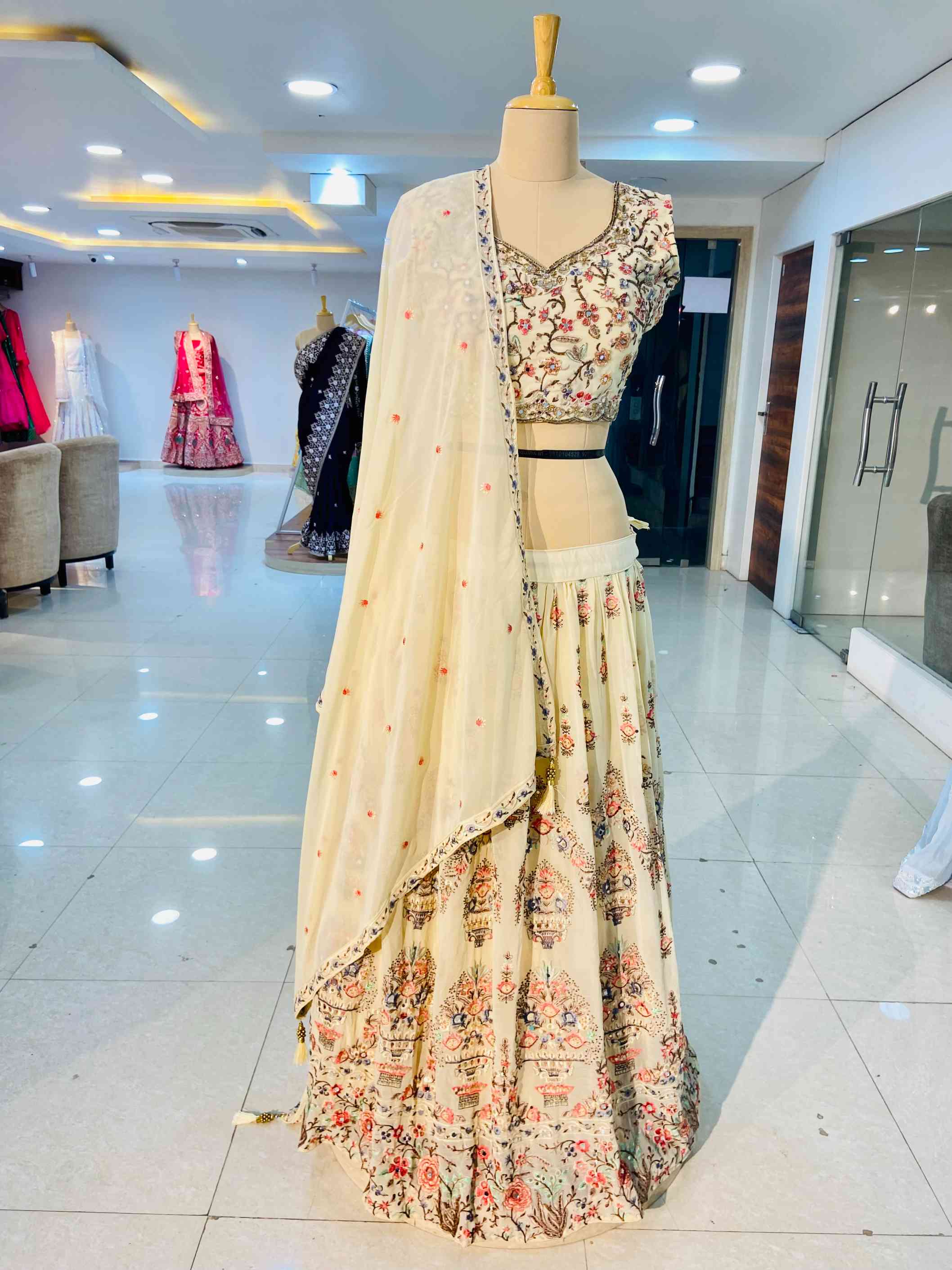 Beige Georgette Lehenga Set - Daabu Jaipur