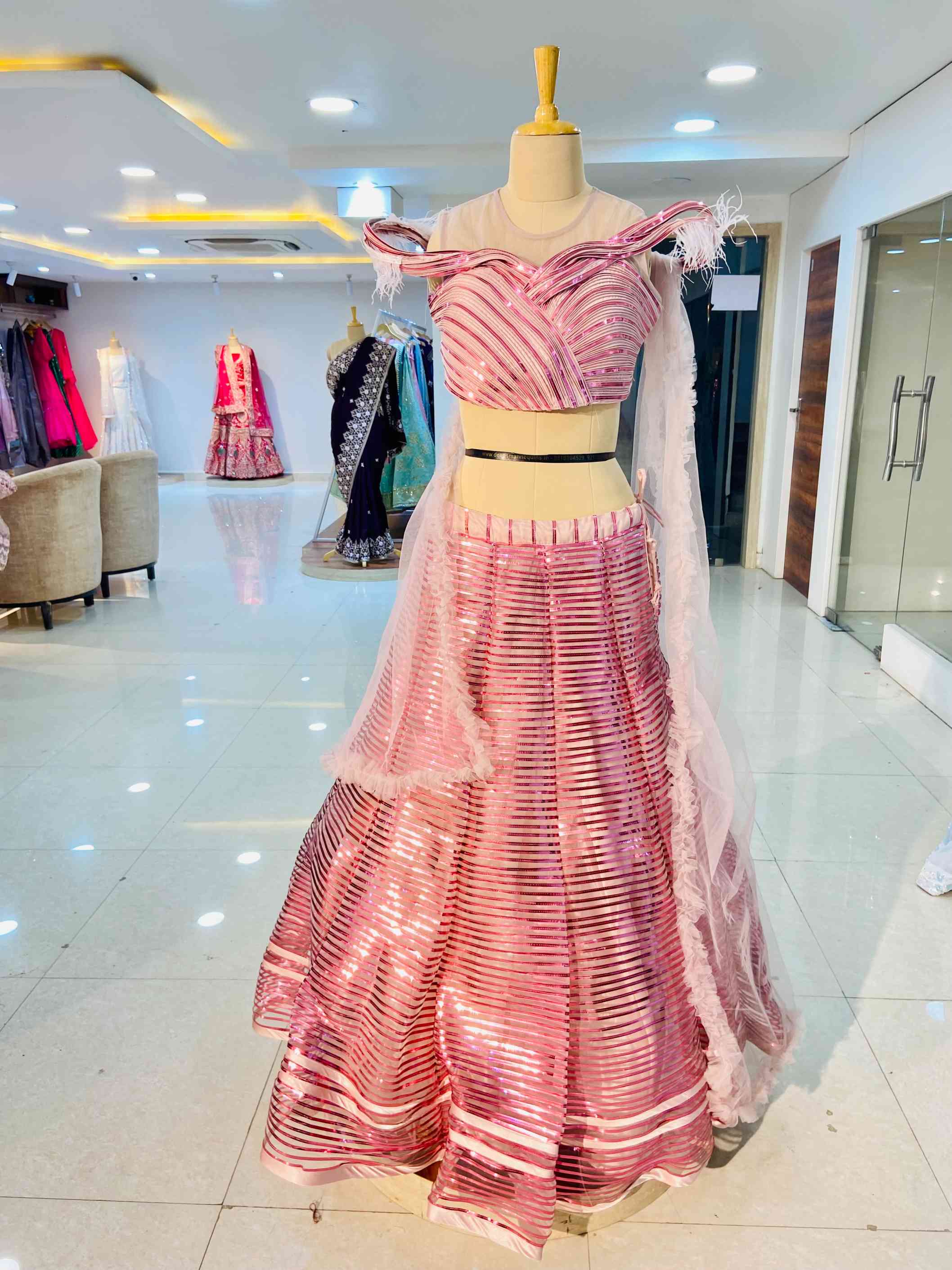 Pink Net Lehenga Set - Daabu Jaipur