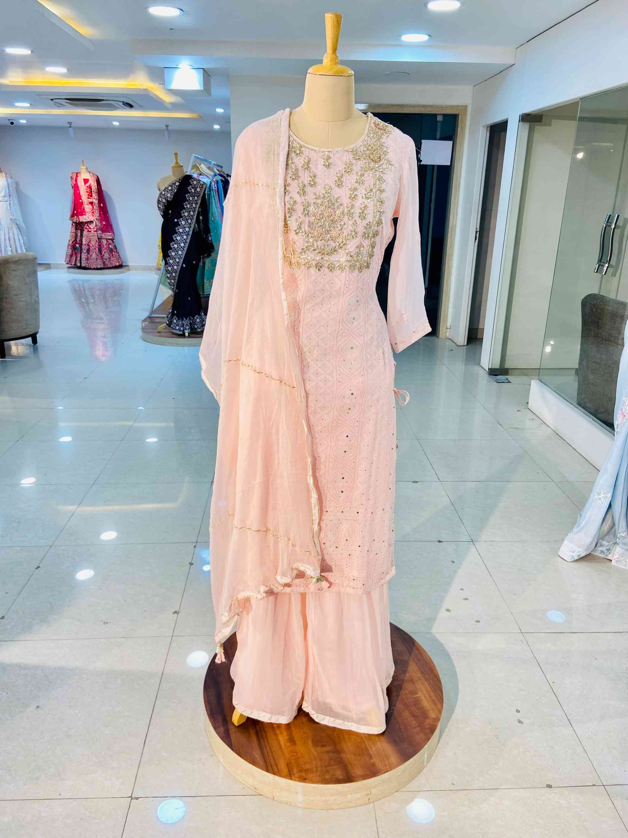 Baby Pink Pure Georgette Sharara Set - Daabu Jaipur