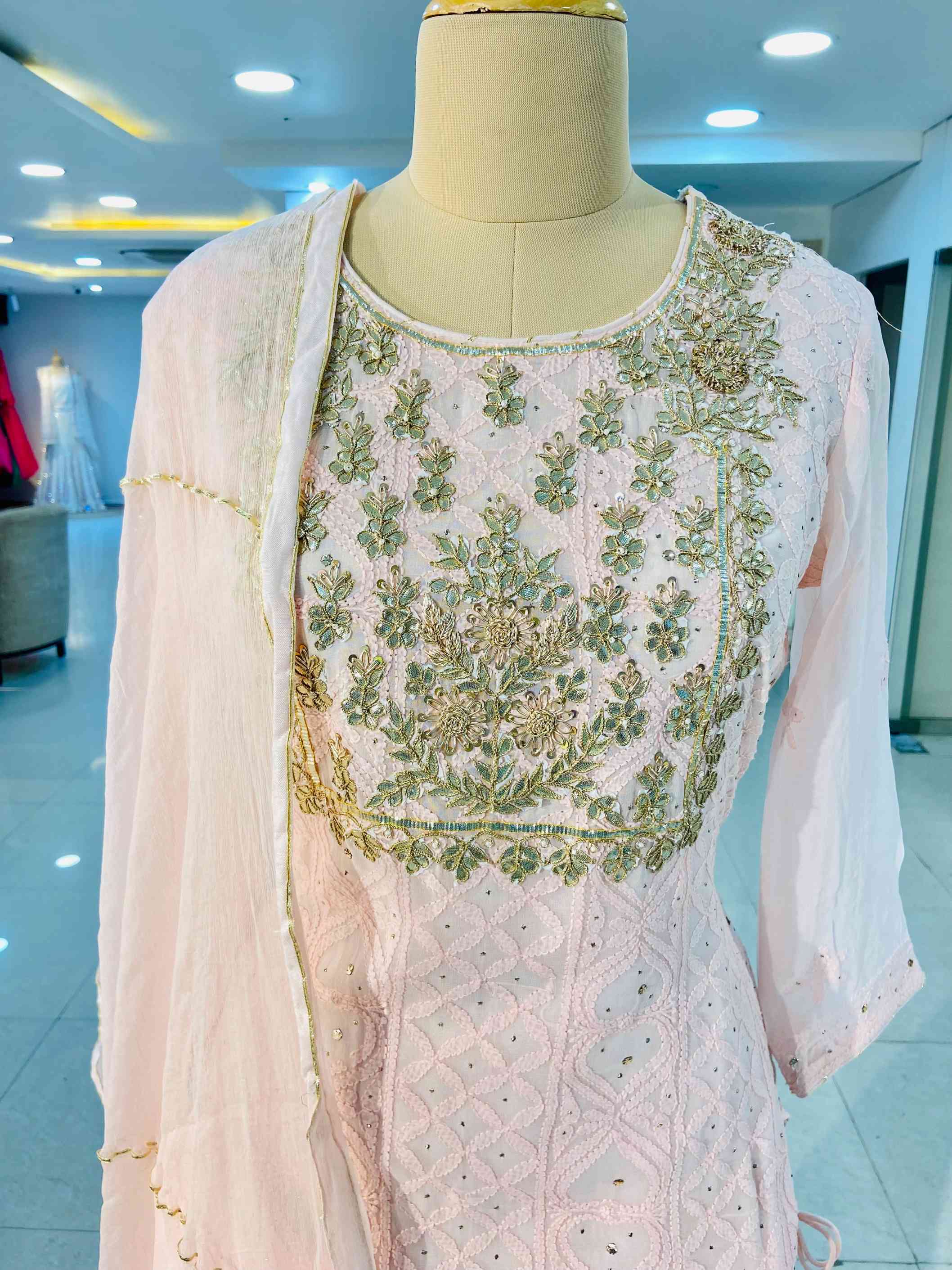 Baby Pink Pure Georgette Sharara Set - Daabu Jaipur